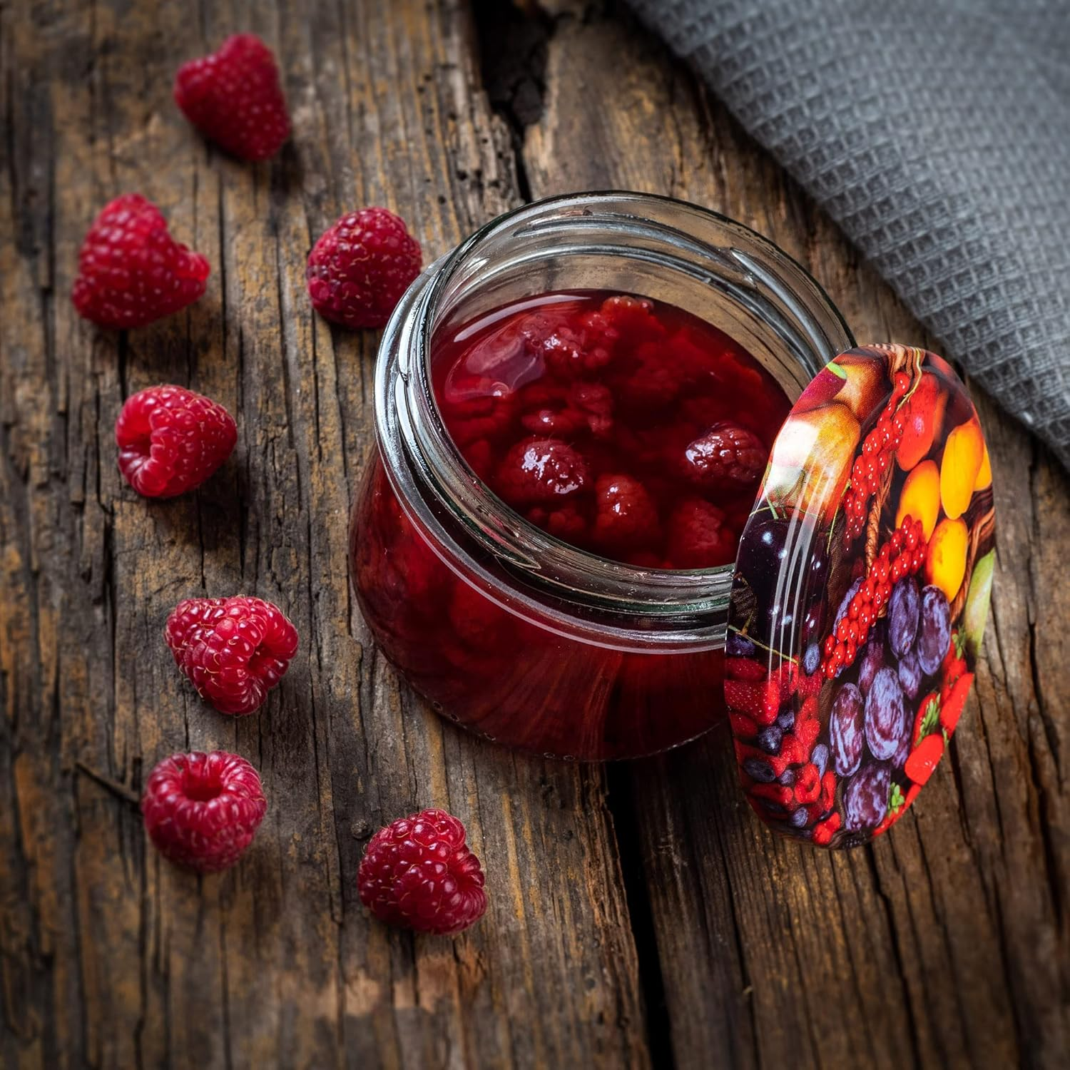 KADAX Glass Jars 235 Ml, Small Preserving Jars with Metal Lids for Homemade Jam, Marmalade and Honey, Jars for Storing Spices and Herbs (Fruits, Set of 10) image number 4