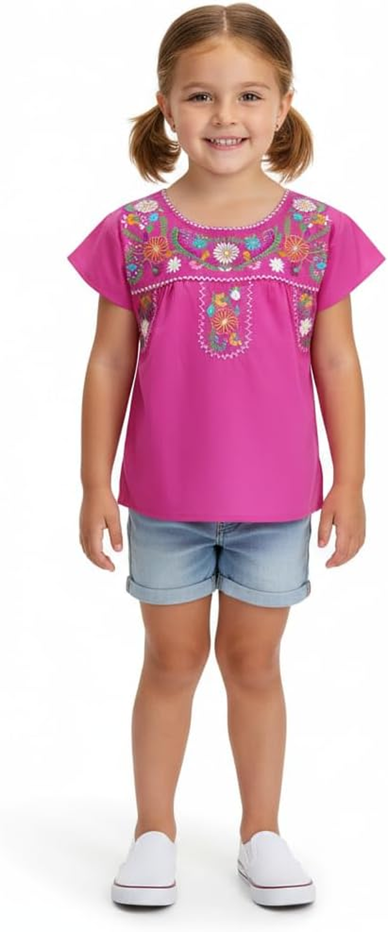 Unik Traditional Puebla Mexican Youth Girl Embroidered Blouse Size 4-14