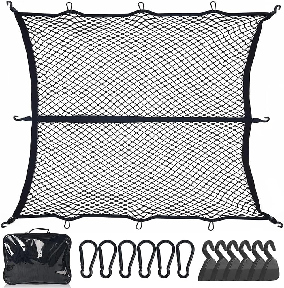 Cargo Net for Pickup Truck Bed, Truck Bed Net, Highly Elastic Cargo Nets, Stretchable Mesh Organizer for Pickup Trunk Beds, Truck Cargo Nets with 6 Pcs Metal Carabiner and 6 Hook image number 2