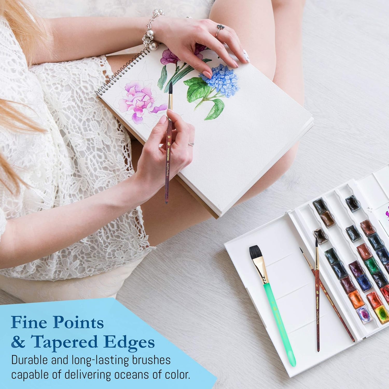 Princeton Neptune Professional Watercolour Brushes 4750 Series - 4Pc Soft Synthetic Squirrel Brush Set for Watercolour Painting - Aquarelle 1.9Cm - round 2 - round 6 - round 10 image number 1