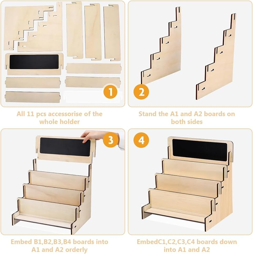 Greeting Card Display Stand,Postcard Display Stand,Stickers Display Stand,Card Organizer Shelf, for Picture Photos Birthday Cards,For Collector, Pictures, Brochure,4-Tier image number 3