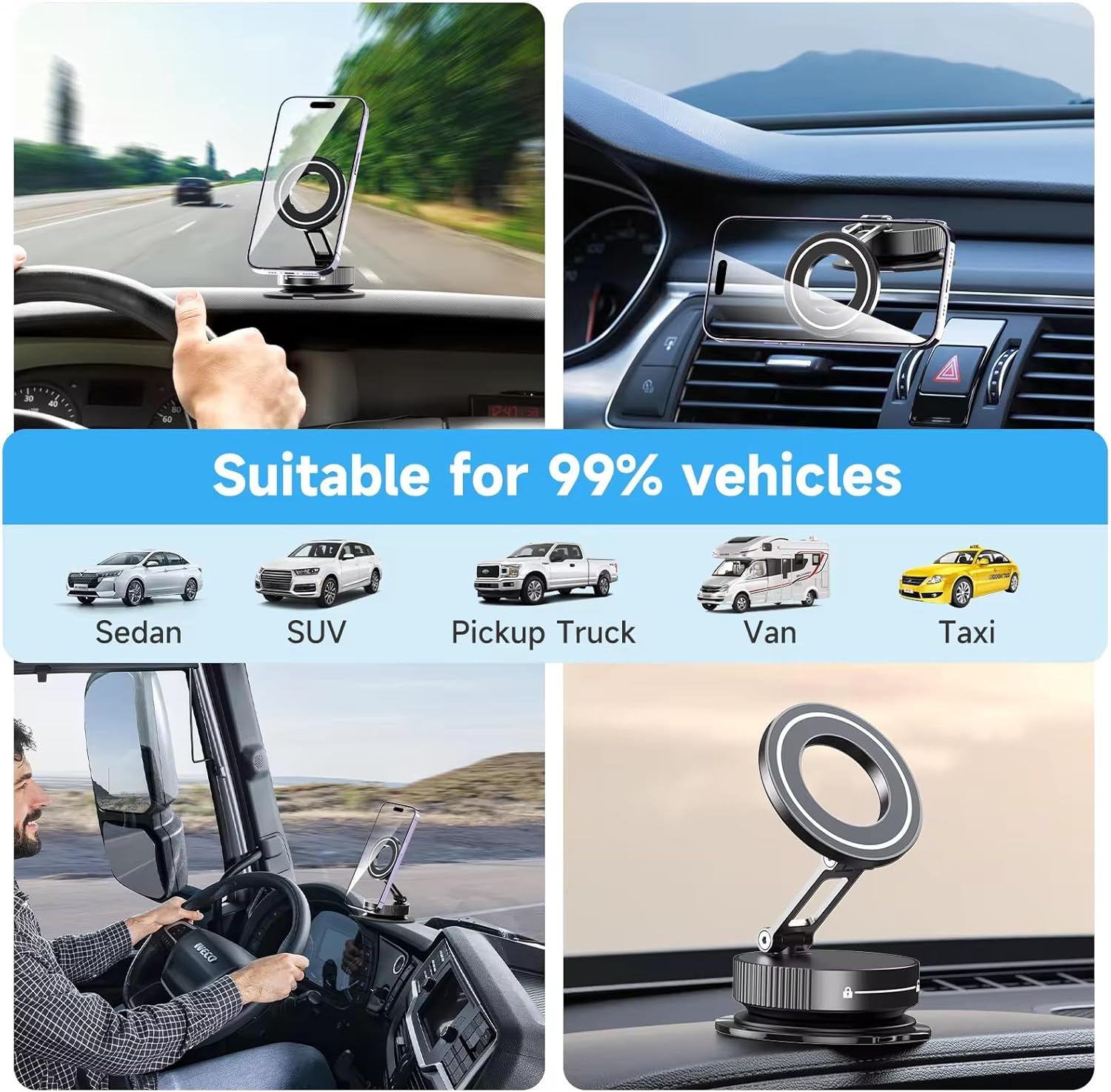 Smartphone Mount, Magnet Car Mount, Super Strong Magnetic Force of Vacuum Suction Cups,High-Grade Alloy Material, 360 Degree Rotating Base, Foldable image number 5