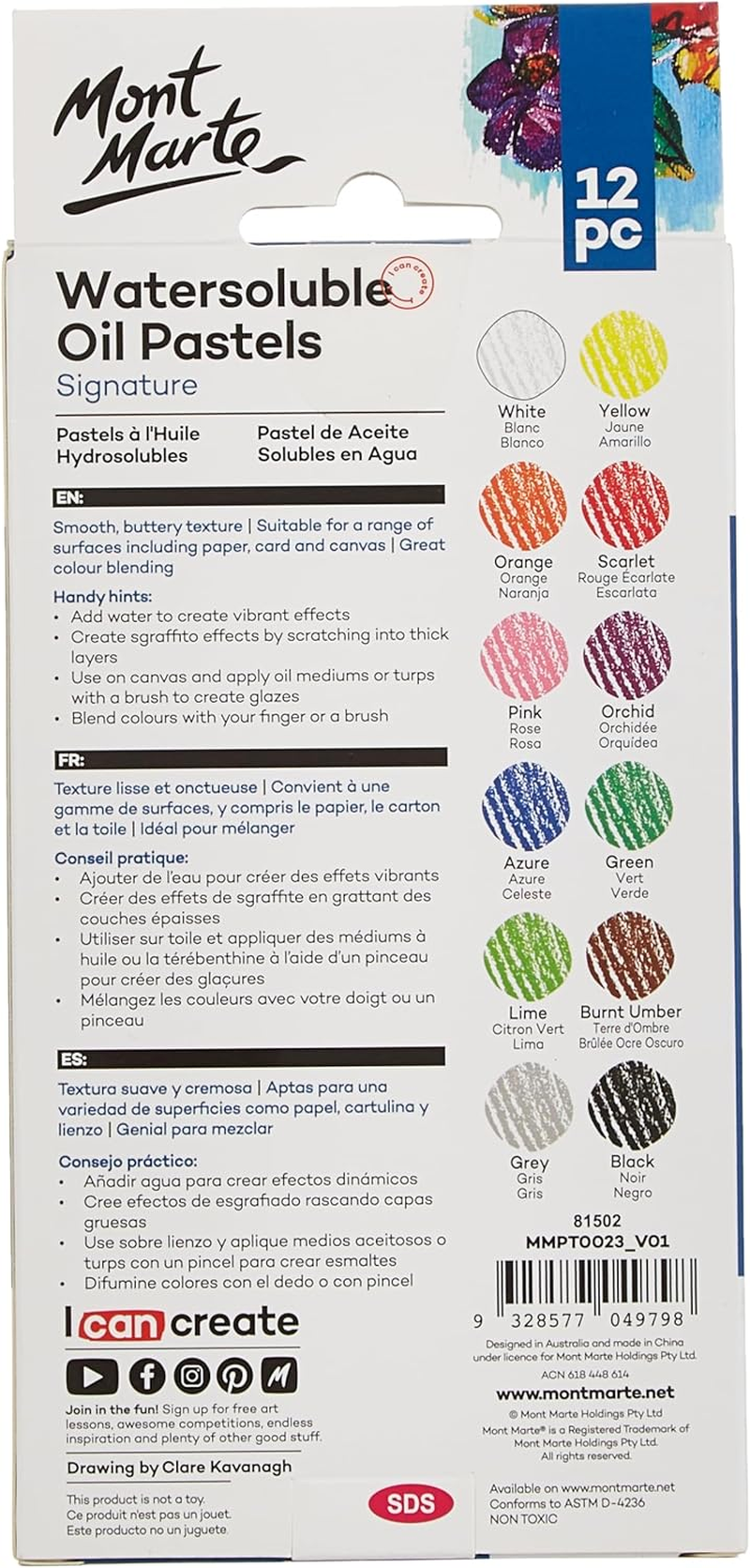 Mont Marte Watersoluble Oil Pastels 12-Pieces Set image number 3