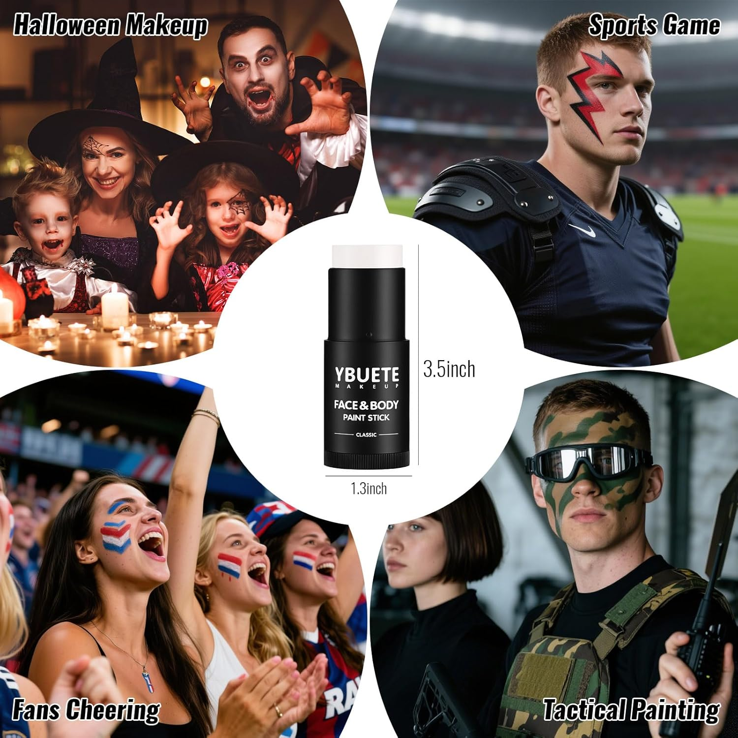 YBUETE White Oil Based Face Body Paint Stick, Non-Toxic Full-Coverage Face Painting for Halloween Cosplay Joker Zombie Vampire Skeleton Clown Makeup, Waterproof Cream White Body Painting for Adults - Black image number 3