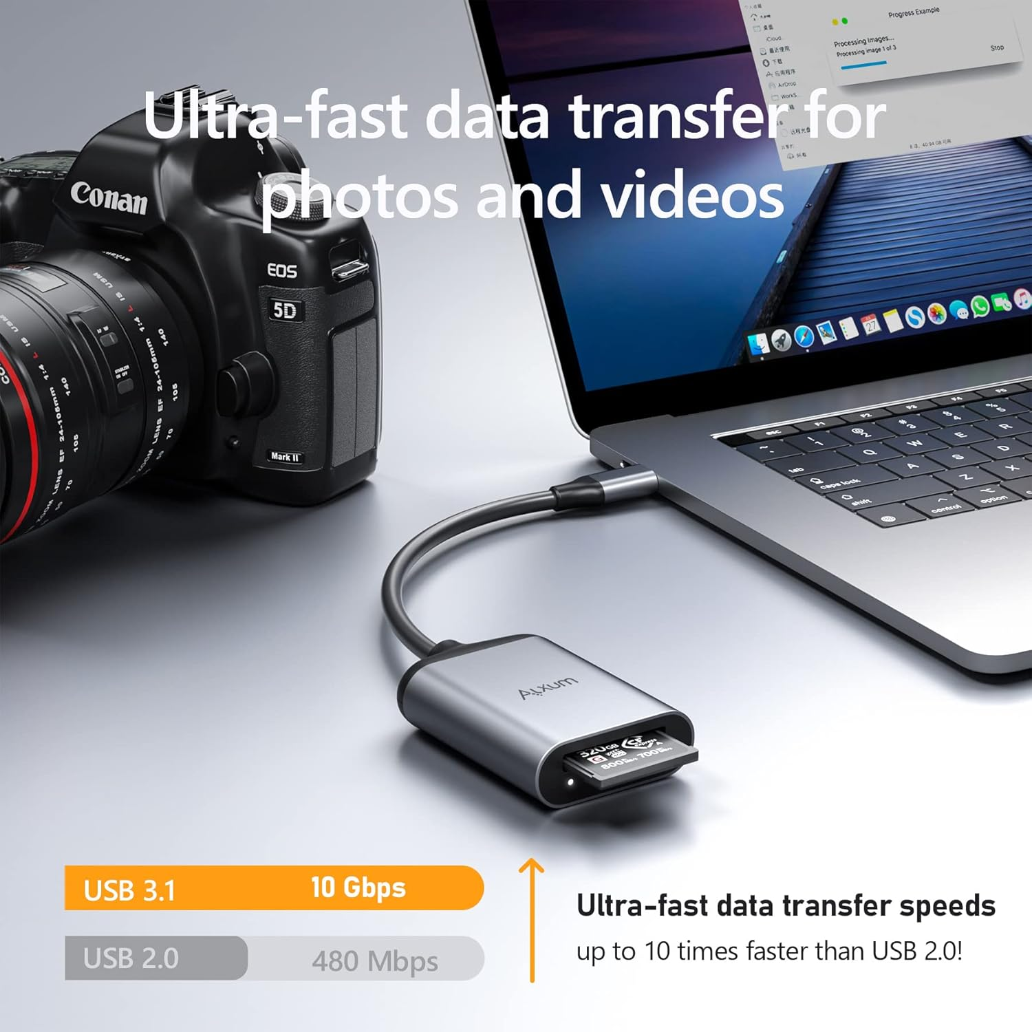 Alxum Cfexpress Type a Card Reader USB 3.1 Gen 2 10Gbps Cfexpress Portable Card Reader Aluminum for Professional Filmmakers Photographers Vloggers Support Android/Windows/Mac OS image number 1