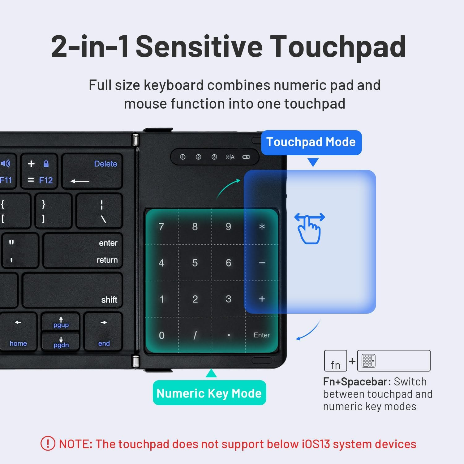 Mcbazel Foldable Bluetooth Keyboard with Touchpad & Numeric Keypad, Wireless Dual-Mode (Bluetooth 5.1 & 2.4G), Universal Compatibility,Premium PU Leather Design for Windows, Ios, Mac image number 3