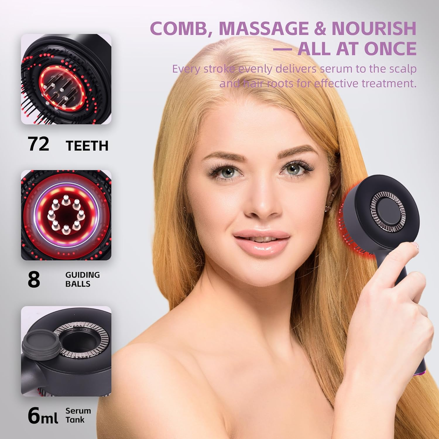 2-In-1 Electric Scalp Massager with Red Light, Hair Oil Applicator & 360&deg; Kneading,Waterproof Head Massager Brush, Cordless Shiatsu Massage Comb for Hair Growth & Muscle Relaxation