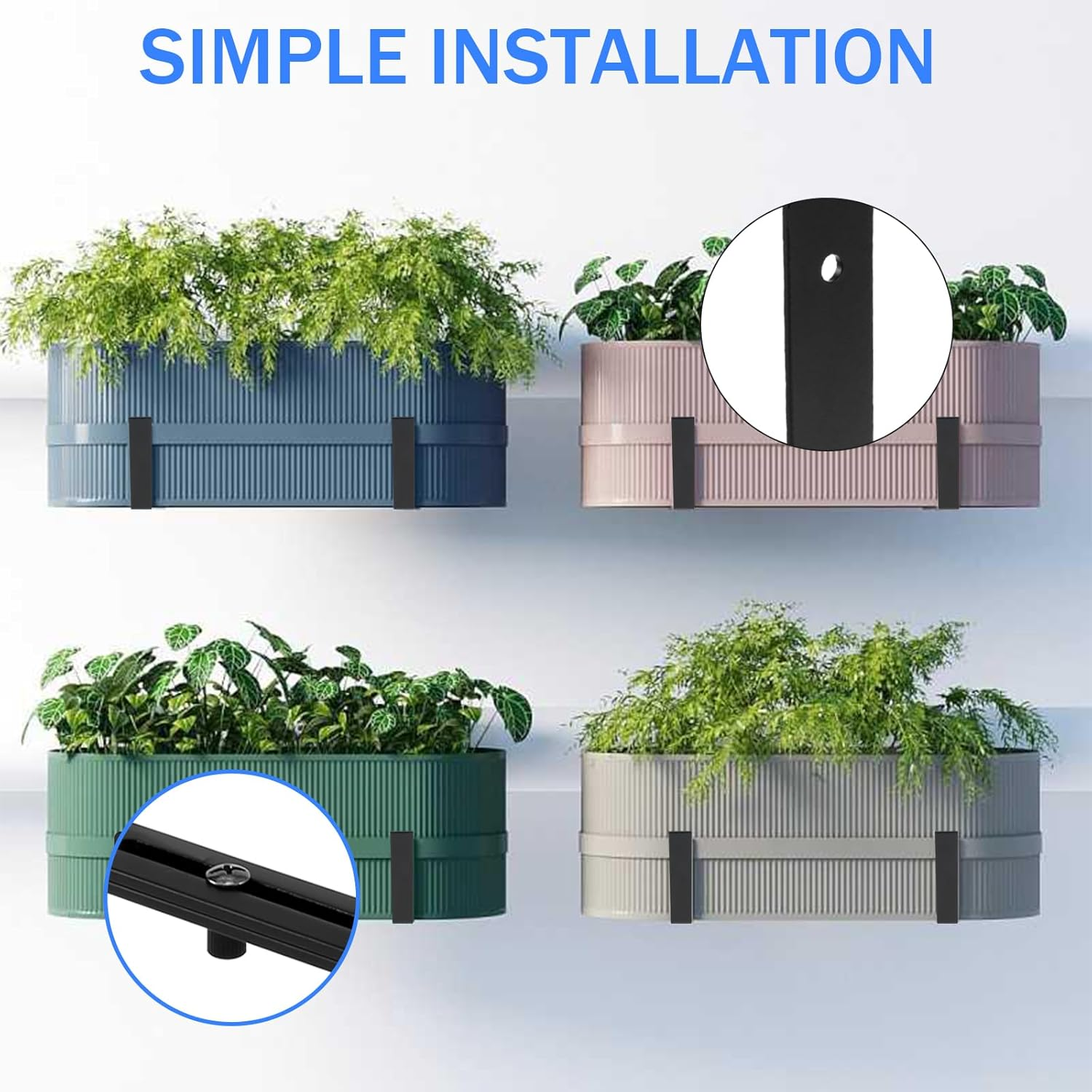 4 Pack Flower Window Box Brackets , Adjustable Wall Mount Planter Box Bracket , Heavy Duty Iron Flower Box Holder，For Railings Deck Windowsills Gardens Fences and Balconies image number 2