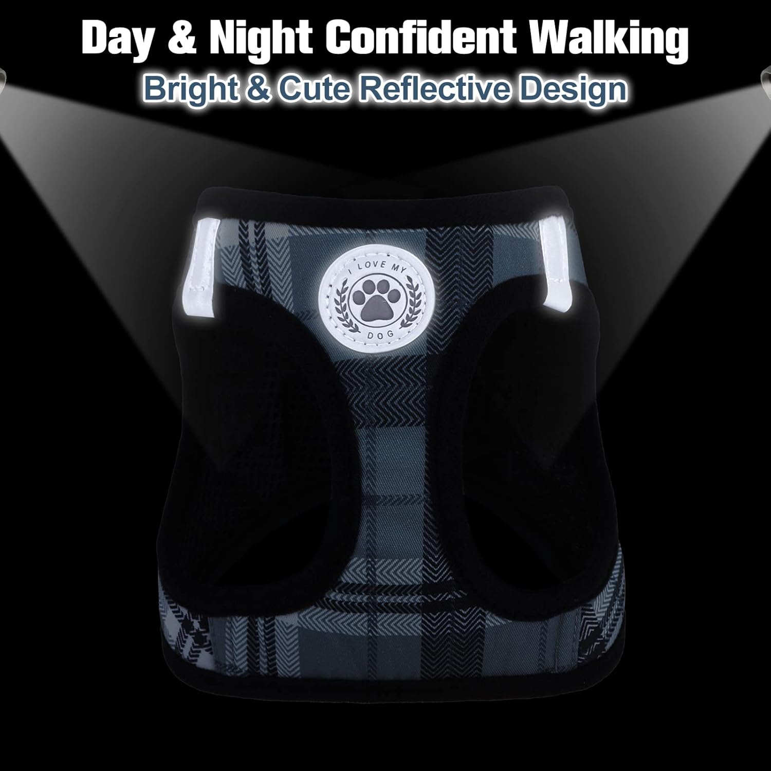 BEAUTYZOO Small Dog Harness and Leash Set,Step in No Choke No Pull Soft Mesh Dog Harnesses Reflective for Extra-Small Medium Puppy Dogs and Cats, Plaid Dog Vest Harness for XS S Pets, Grey XS image number 7