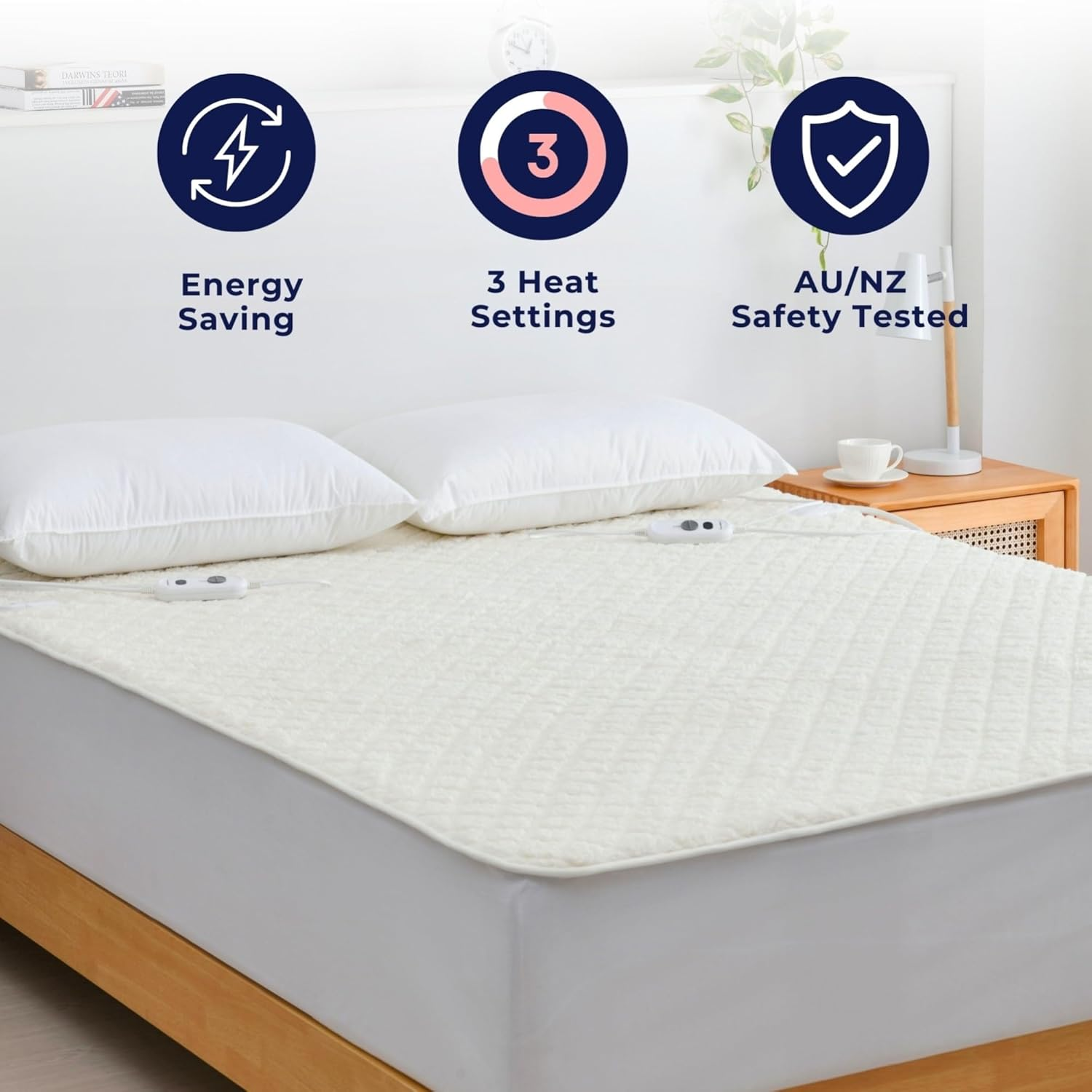 Dreamaker Quilted Sherpa Fleece 420GSM Fitted Electric Blanket, Safety Overheat Protection, 3 Heat Setting, Fast Heating, Machine Washable White Single Bed image number 6