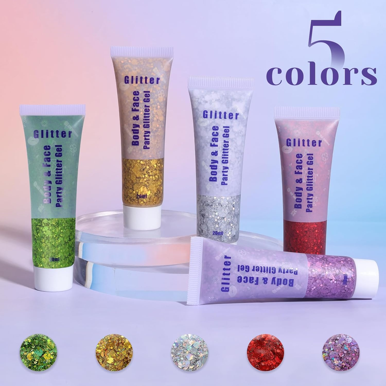 DAGEDA 20Ml Purple Body Glitter Gel, Face Hair Glitter Gel Mermaid Makeup Sequins Shimmer Liquid Eyeshadow, Singer Concert Festival Party Rave Accessories Halloween Holographic Glitter Makeup - Gold image number 4