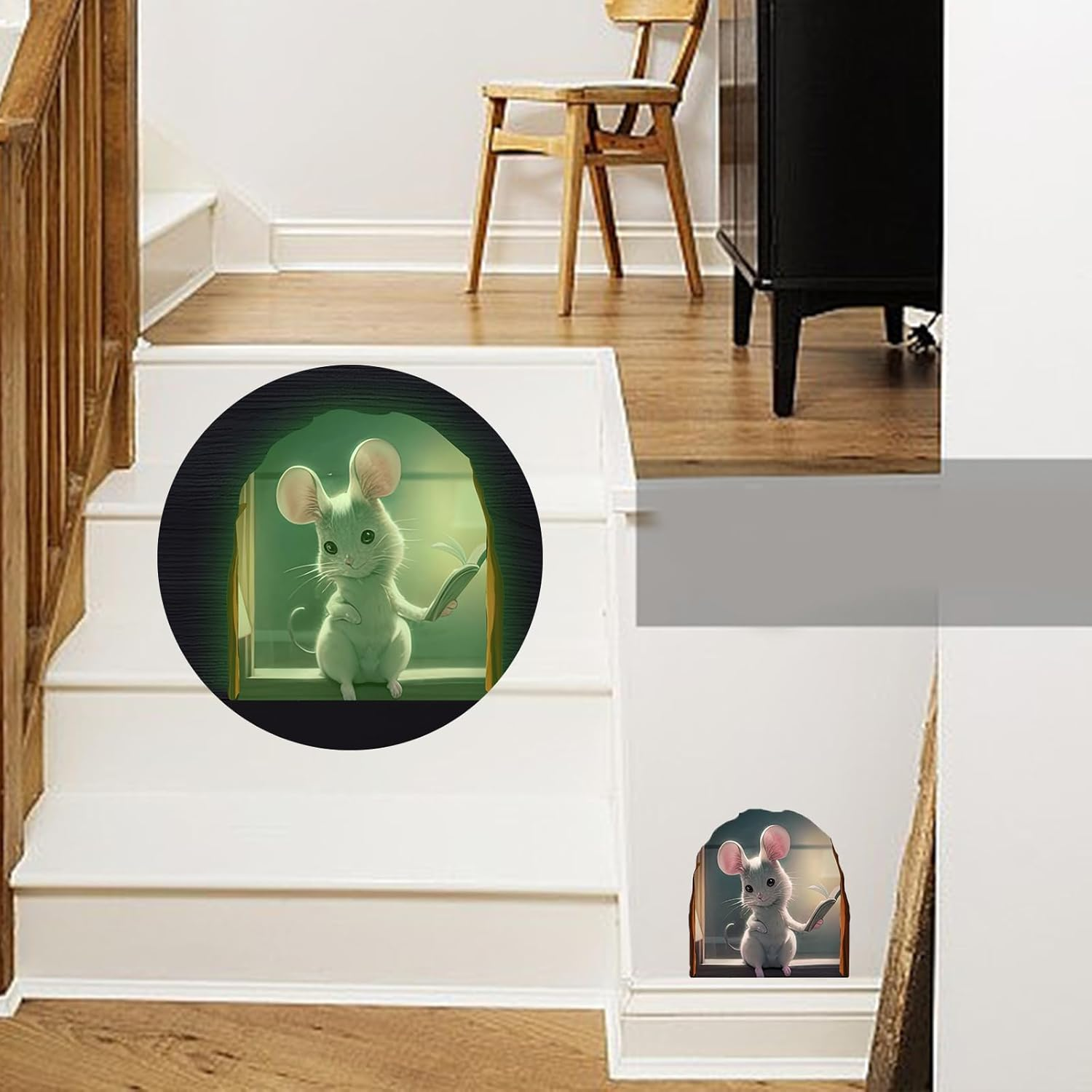 Shudyear 12PCS Cute Luminous Wall Decals Adorable Mouse Reading Book Kids Room Wall Decor Sticker Decal, Home, Bedroom, Classroom, Bookcase, Book Lover, Children,3D(Glow Set 1)