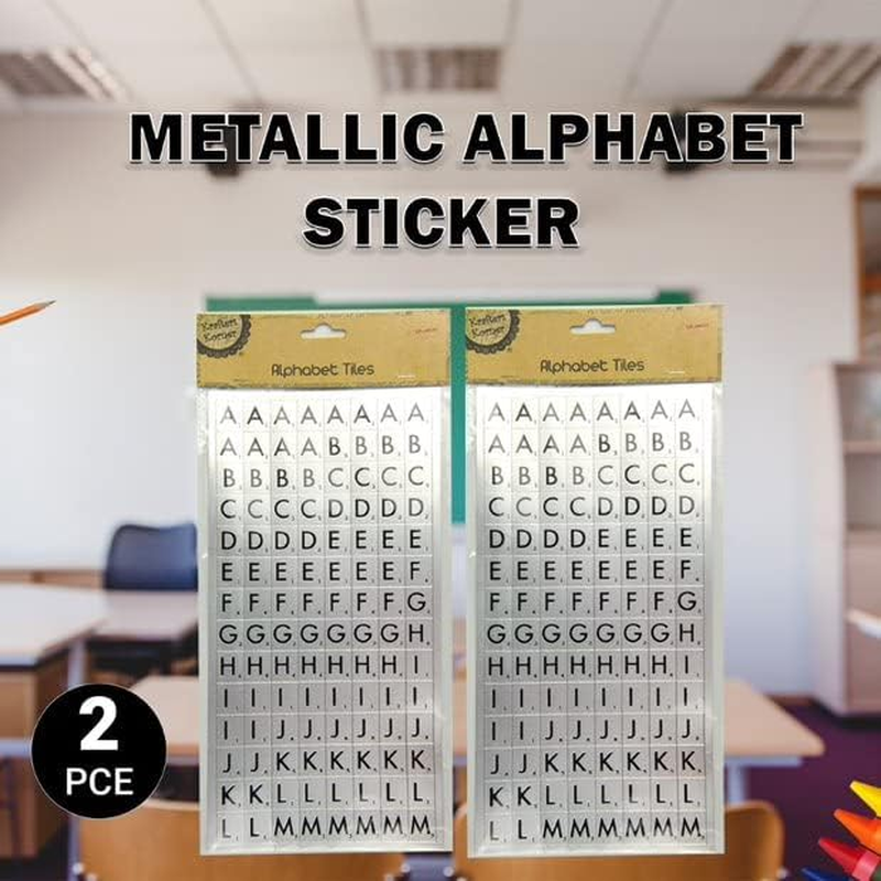 [2PK] Krafters Korner Metallic Alphabet Stickers for DIY Scrapbook Birthday Card Craft Lettering - 15X25Cm (Silver) image number 2