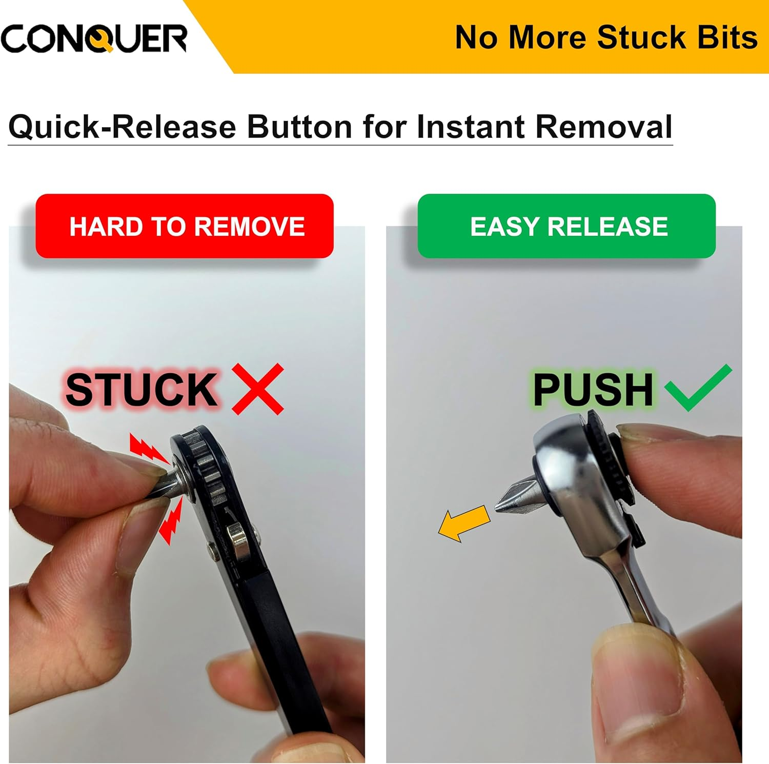 CONQUER Mini Combo Dual Ratchet Wrench with 1/4" Square Drive and Bit Drive High Torque 72-Tooth Gear Head and Spin Disk image number 6