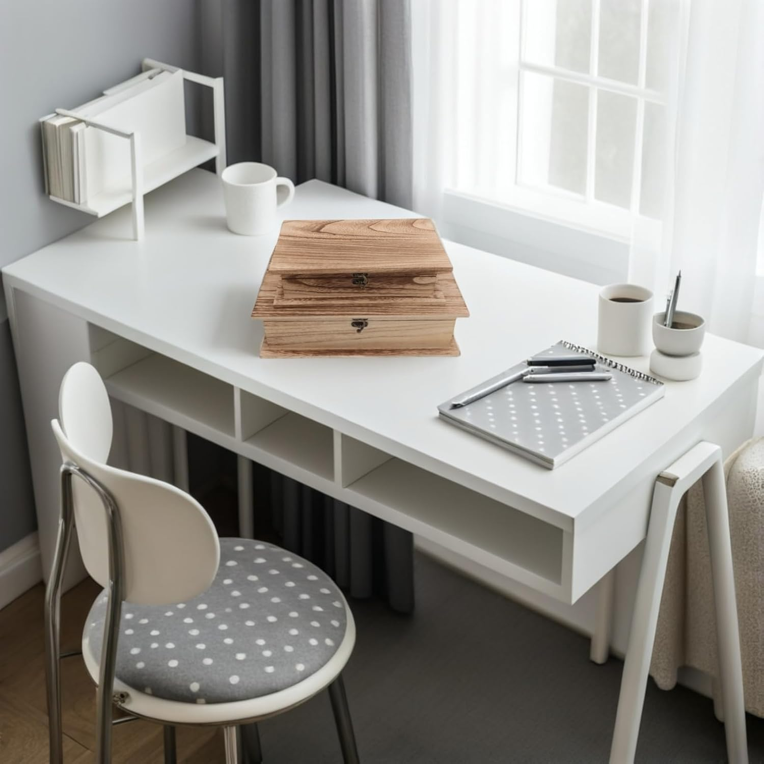 2Pcs Keepsake Wooden Organizer Wooden Book Storage Box Flip Lid Jewelry Chest Secure Functional Desktop Organizer