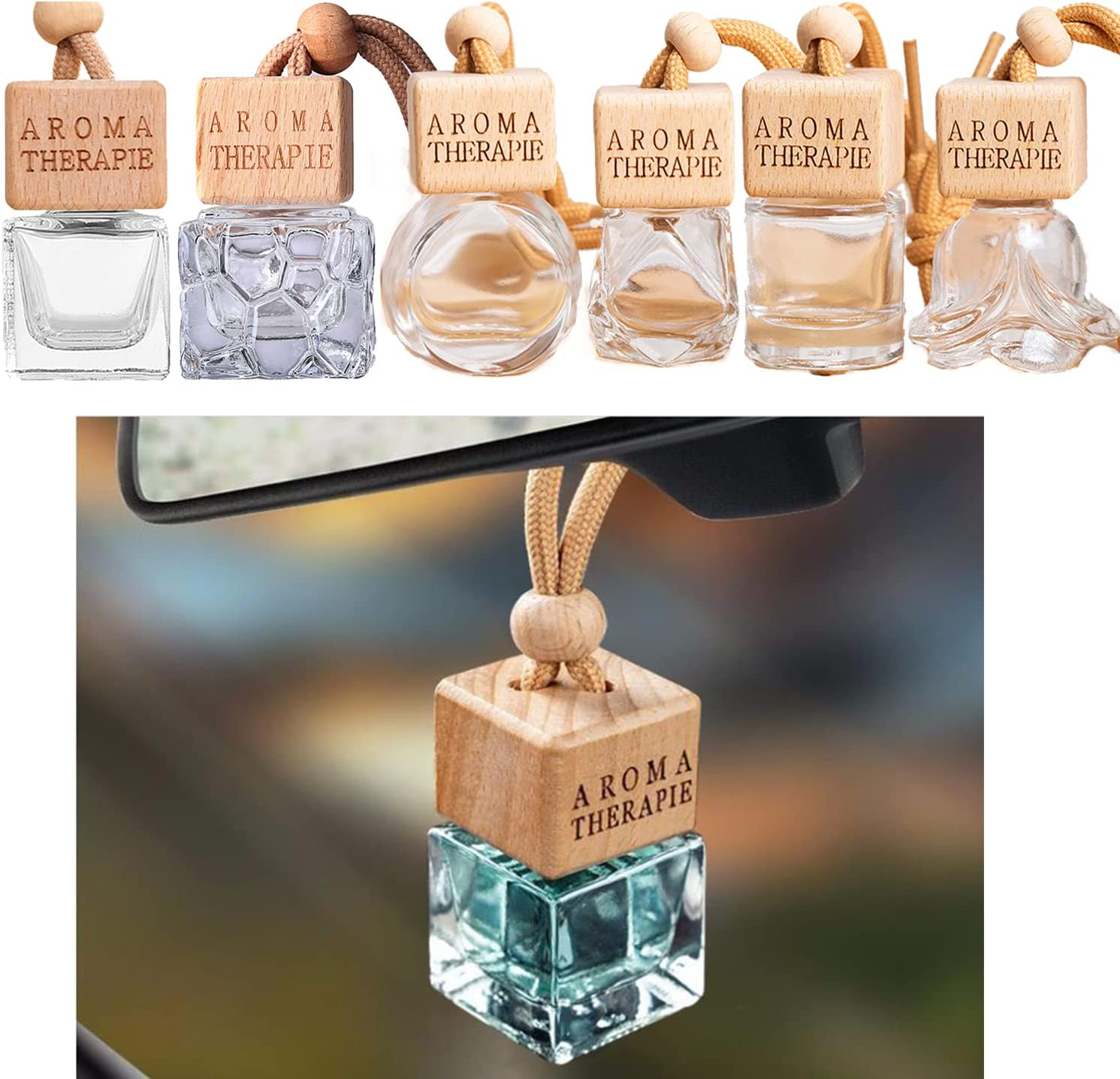 6 PCS 8Ml Car Hanging Diffuser Bottle Perfume Empty Bottle Pendant Air Freshener Ornament for Essential Oil Aromatherapy Storage, Empty Refillable Home Car Air Freshener Vials (B)