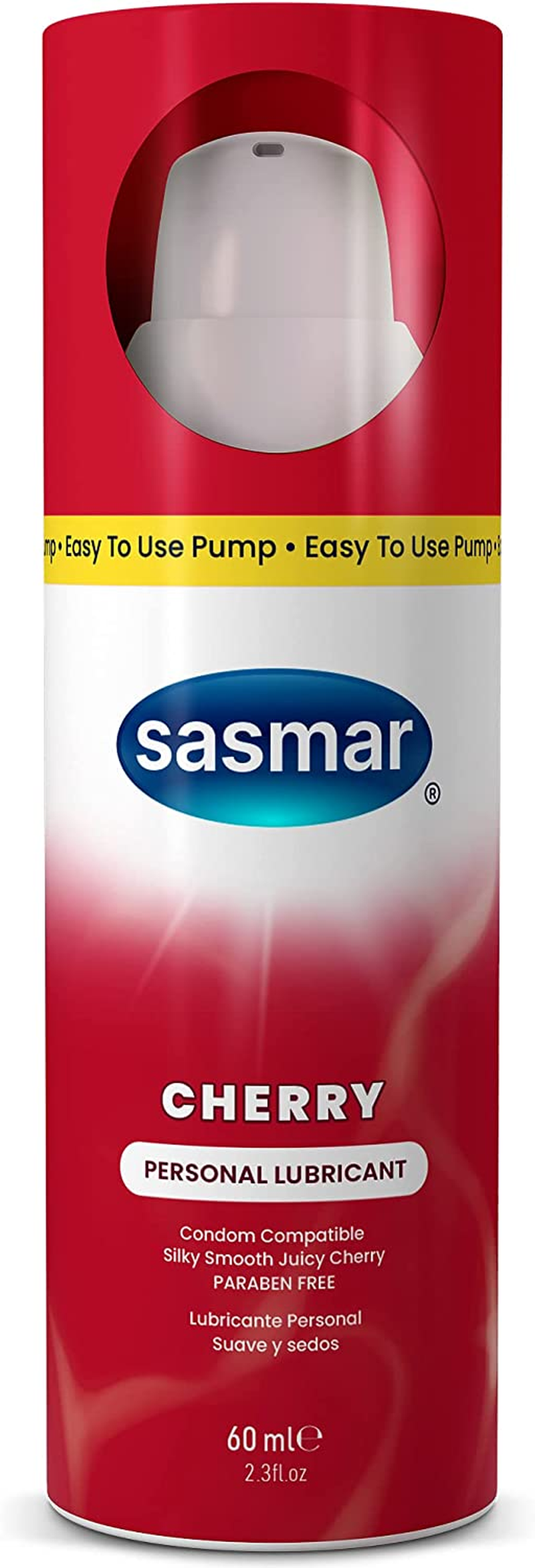 Sasmar Cherry Flavored Lubricant - Water Based Personal Lube for Men, Women - Feels Natural, Long Lasting Formula, Paraben Free, Toy-Friendly and Condom Safe, Oral Lubricant for Couples - 60 Ml