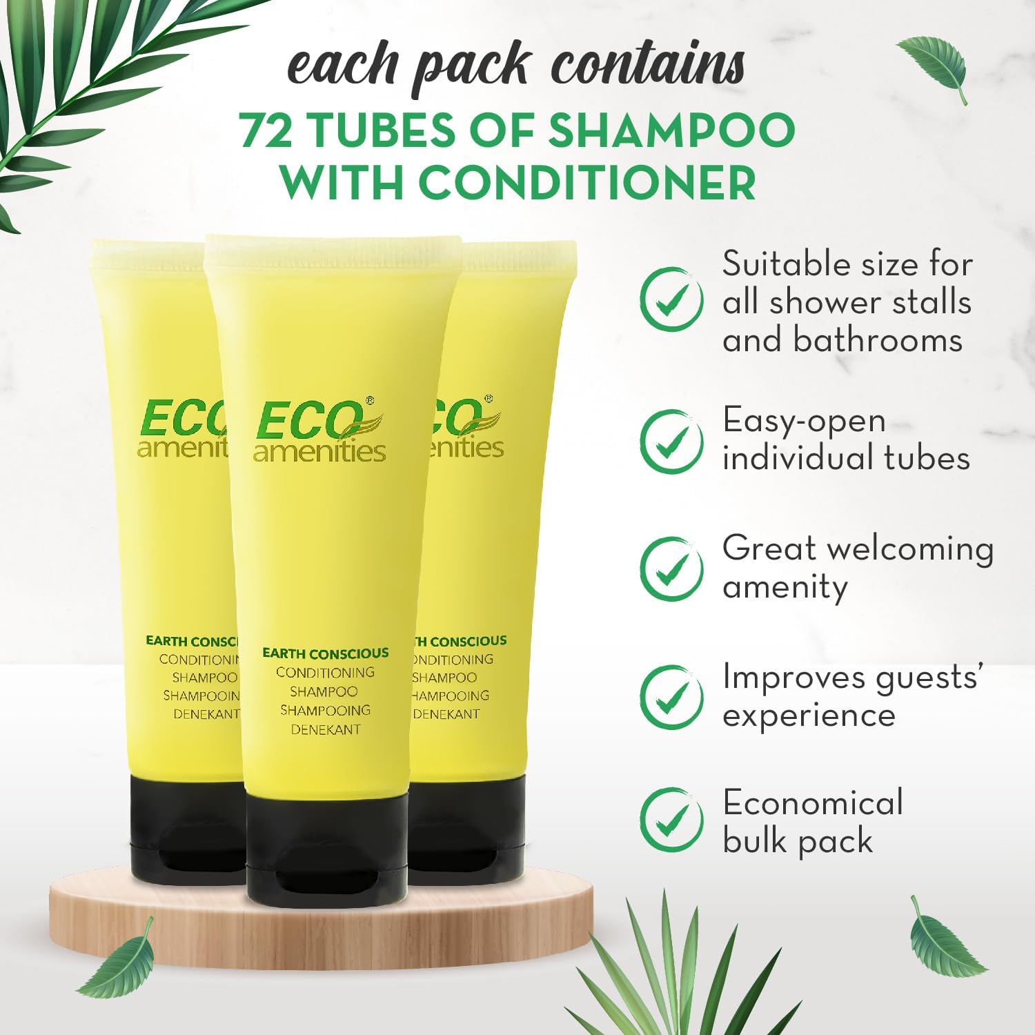 ECO Amenities Travel Size Shampoo and Conditioner Sets - 2 in 1 Hotel Shampoo and Conditioner Supplies for Guests - Refreshing Bulk Travel Size Toiletries - 1 Ounce (30Ml), 72 Packs, Green Tea Scent image number 3