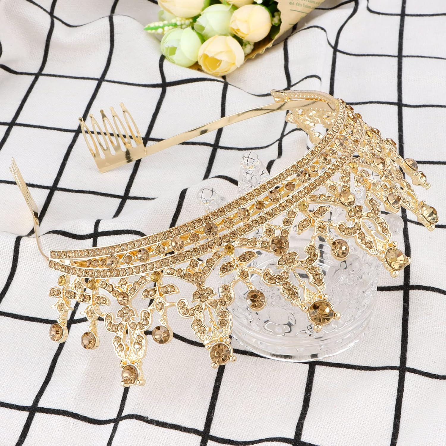 COCIDE Gold Tiara for Women Crystal Crown for Women Rhinestones Queen Princess Hair Accessories for Bride Wedding Birthday Party Bridesmaids Bridal Prom Halloween Costume Cosplay Christmas Gift - 3 image number 7