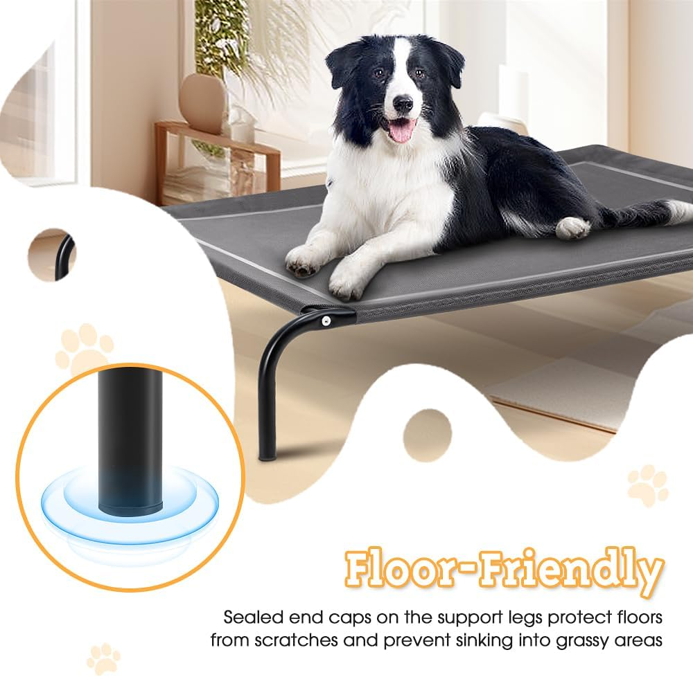 Petzly Cooling Elevated Dog Bed for Small Medium Dogs, Portable Indoor & Outdoor Pet Hammock with Skid-Resistant Feet, Upgraded Frame Dog Cot with Washable Breathable Mesh, Grey, 87X65X20Cm image number 2