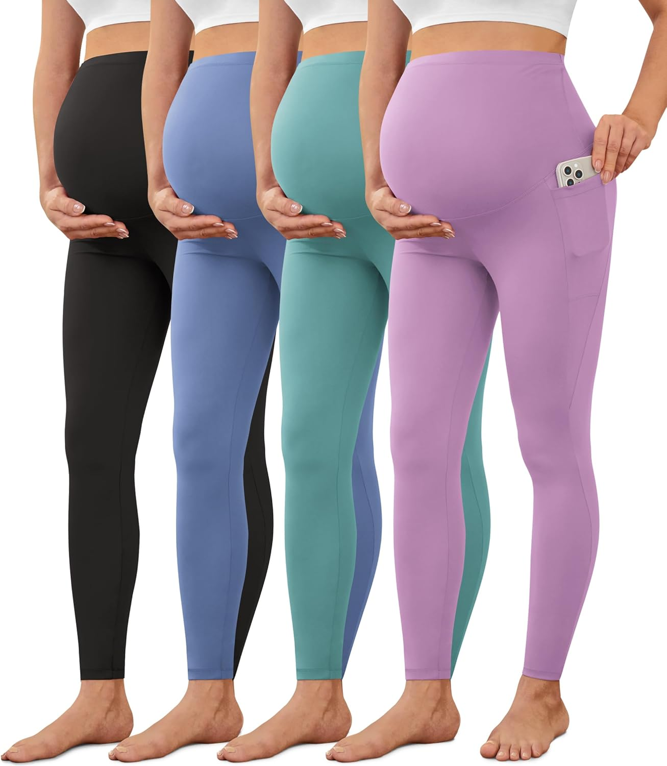 VALANDY Creamlush 4 Pack Maternity Leggings with Pockets over the Belly-Buttery Soft Yoga Workout Pregnant Pants image number 3