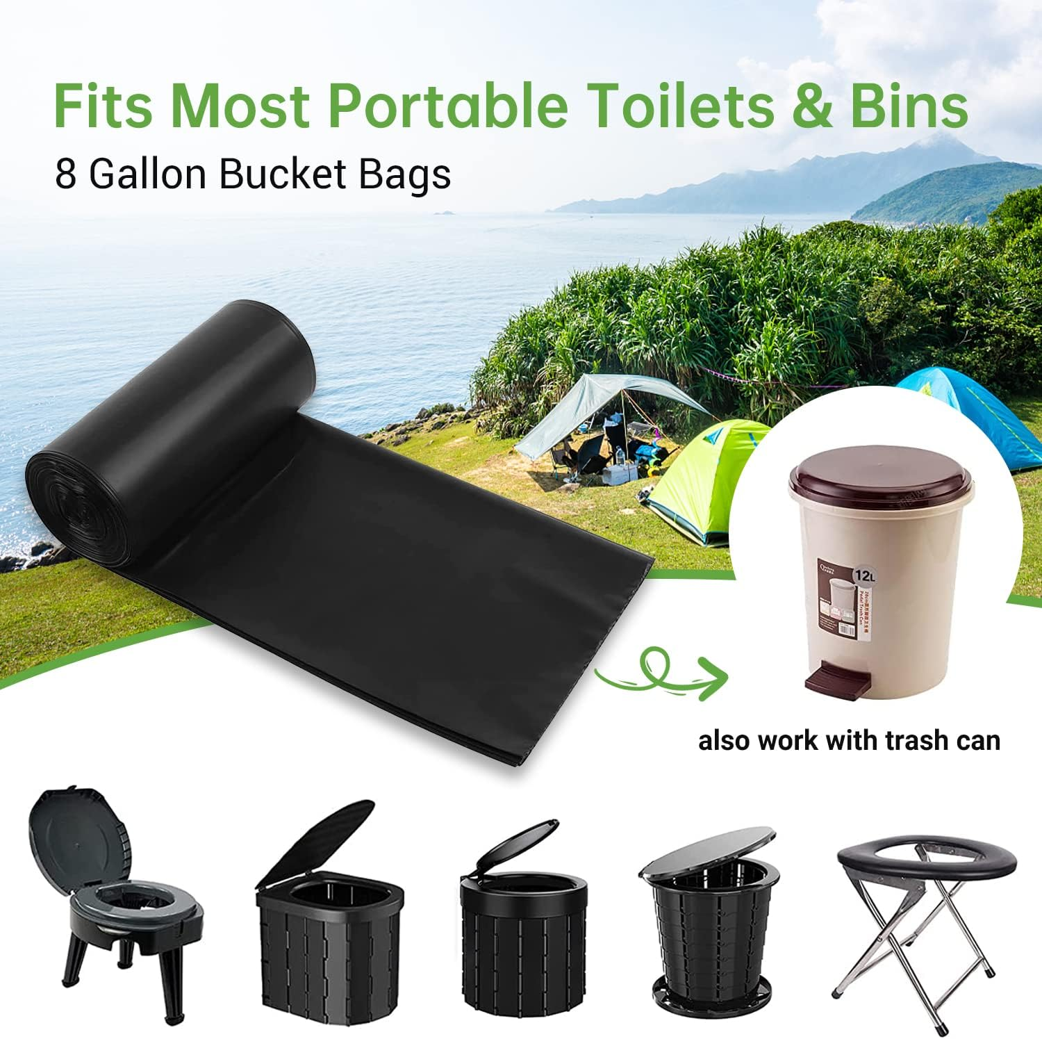 25 Portable Camping Toilet Bags, 8 Gallon Leak-Proof Trash Bags, 1.1 Mil Super Thick Biodegradable Waste Bags for Outdoor Boating Travel image number 6