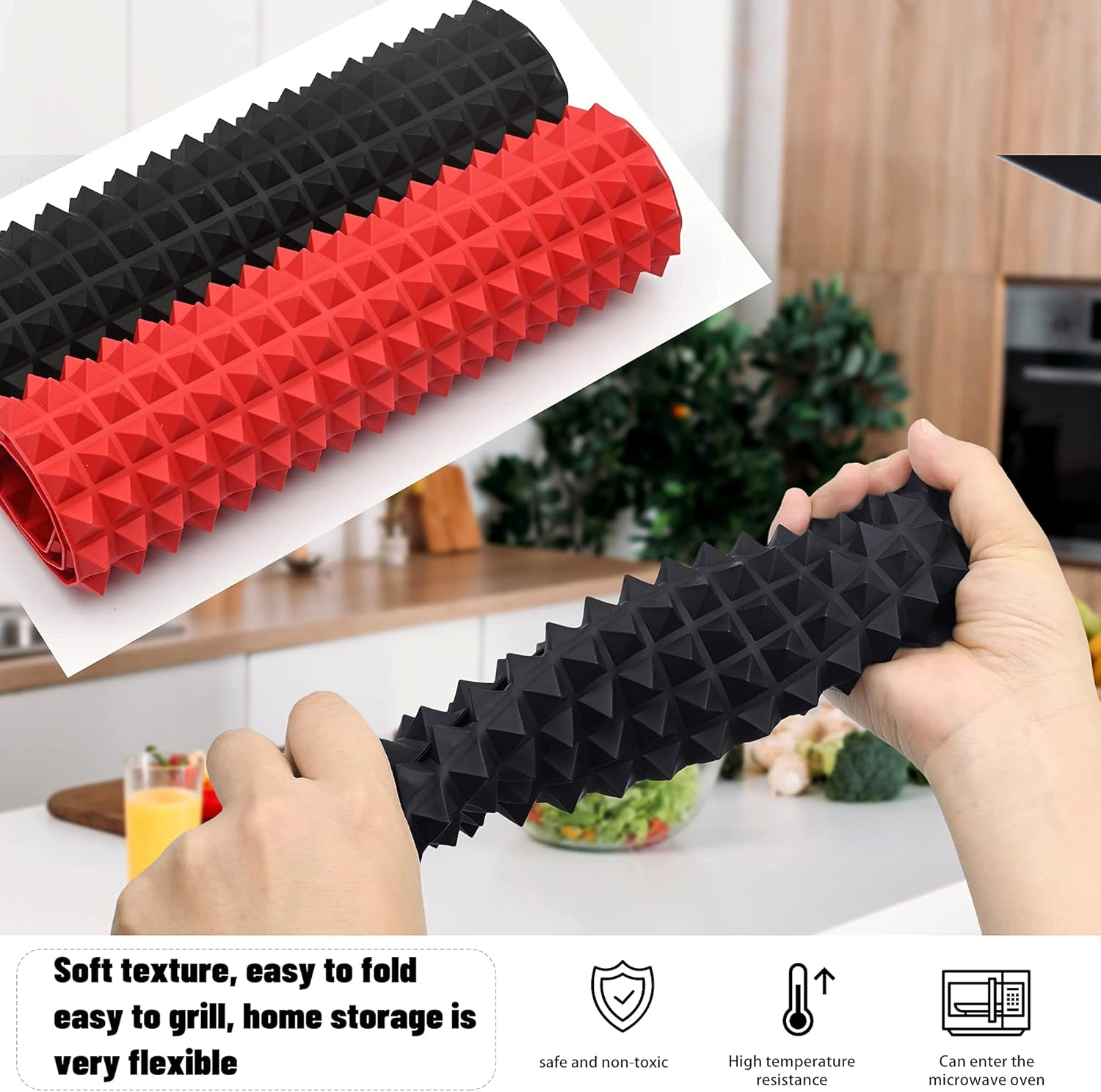 2Pcs Diamond Chef Silicone Mat Baking Pan, 15.3 X 10.6Inch Multifunctional Outdoor BBQ Pyramid Mat Mat Tray Mould Sheets Fat Reducing Cooking Heat ​Resistant Non-Slip Reusable Bakeware ​Baking Mats image number 5