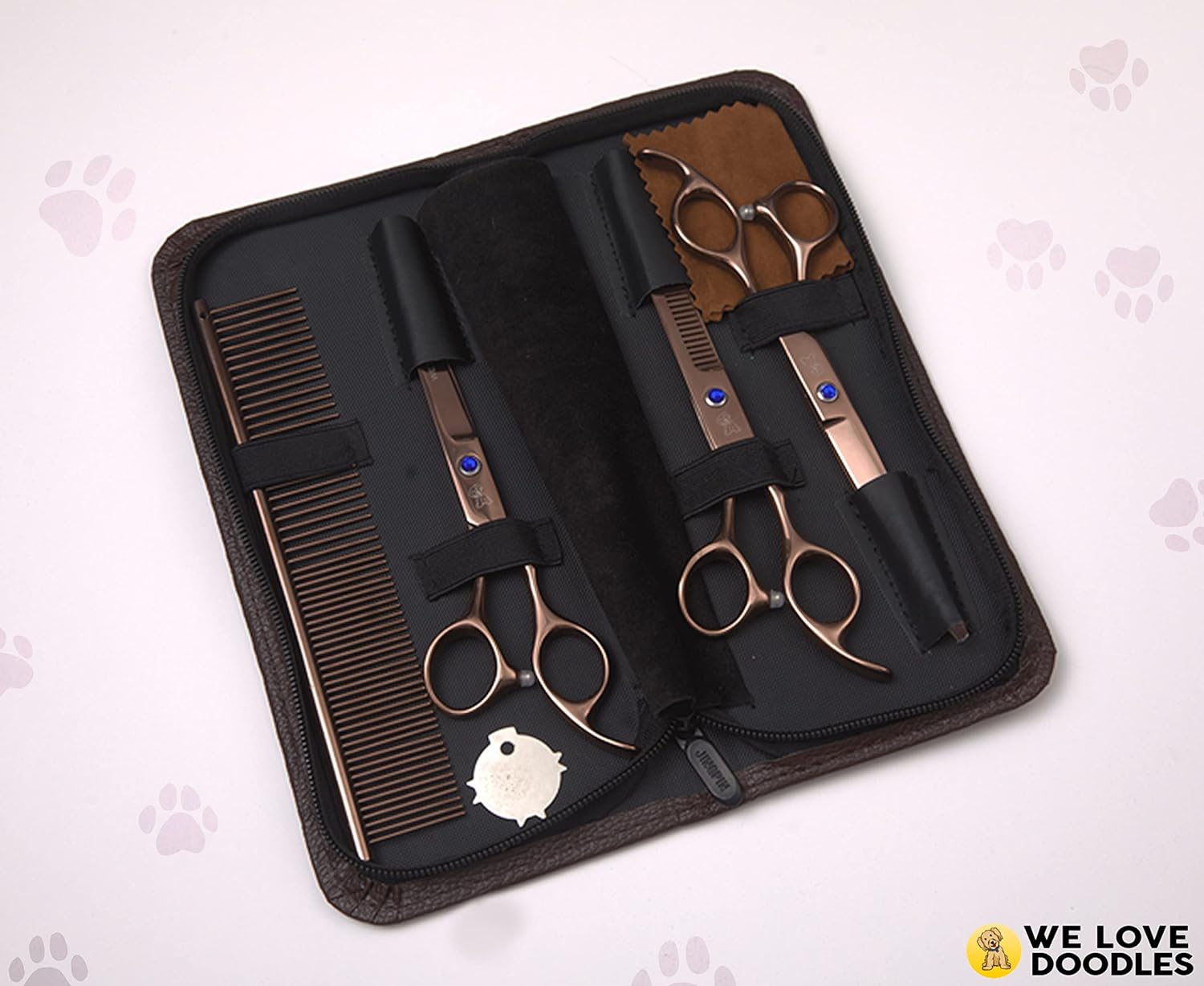 Dog Grooming Scissors Kit - Best Tools for Goldendoodles, Poodles & Doodles - Straight, Curved & Thinning Shears - Golden Doodle Grooming Kit - Professional Grade Steel, 4 Pc Set [We Love Doodles] image number 6