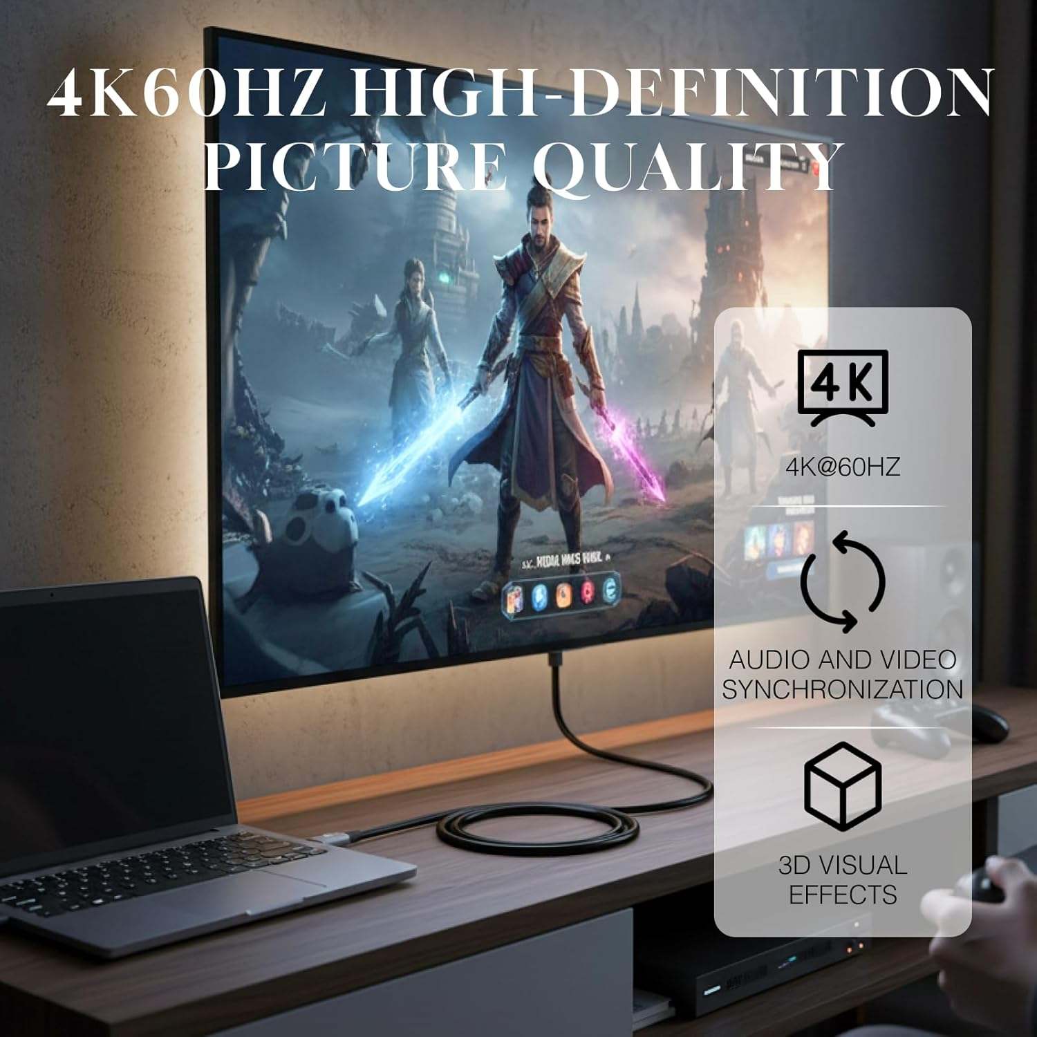 8K@60Hz USB C to HDMI 2.1 Cable 2M - Thunderbolt 3/4 to HDMI 48Gbps, 4K 240Hz, HDCP 2.3, Dynamic HDR, Compatible with Macbook Pro, Iphone 16/15, Galaxy S24, and More image number 1