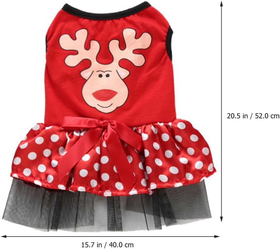 POPETPOP Reindeer Face Puppy Dog Dress Christmas Dog Costume Red Xmas Tutu Skirt for Pet Dogs (Size XL) image number 2