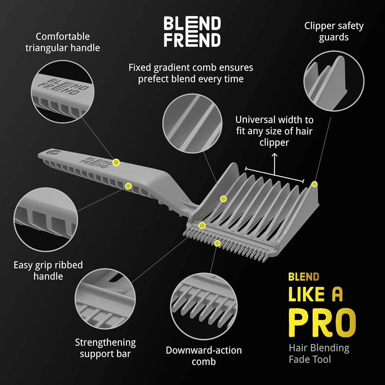 BLEND FREND Fade Comb Left Handed Original Grade 1(3Mm) Hair Blending Tool, Blend at Home like a Barbershop, Compatible with All Clippers for Men, Barber Accessories image number 6