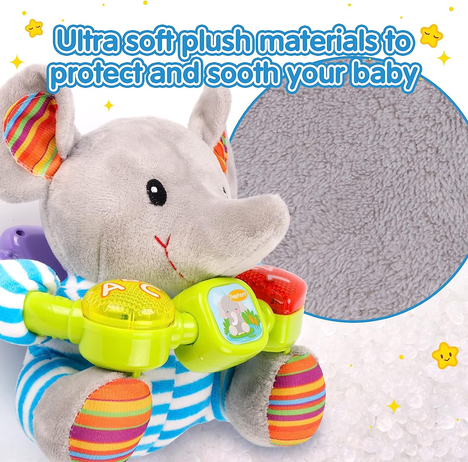 Qizebaby Toys for Babies 0 3 6 9 12 Months-Plush Elephant Music Toddler Toy- Newborn Musical Toys for Baby 6 to 12 Months-Montessori Stuffed Animal for Kids- Baby Toys Gifts for Boys Girls Toddlers image number 3