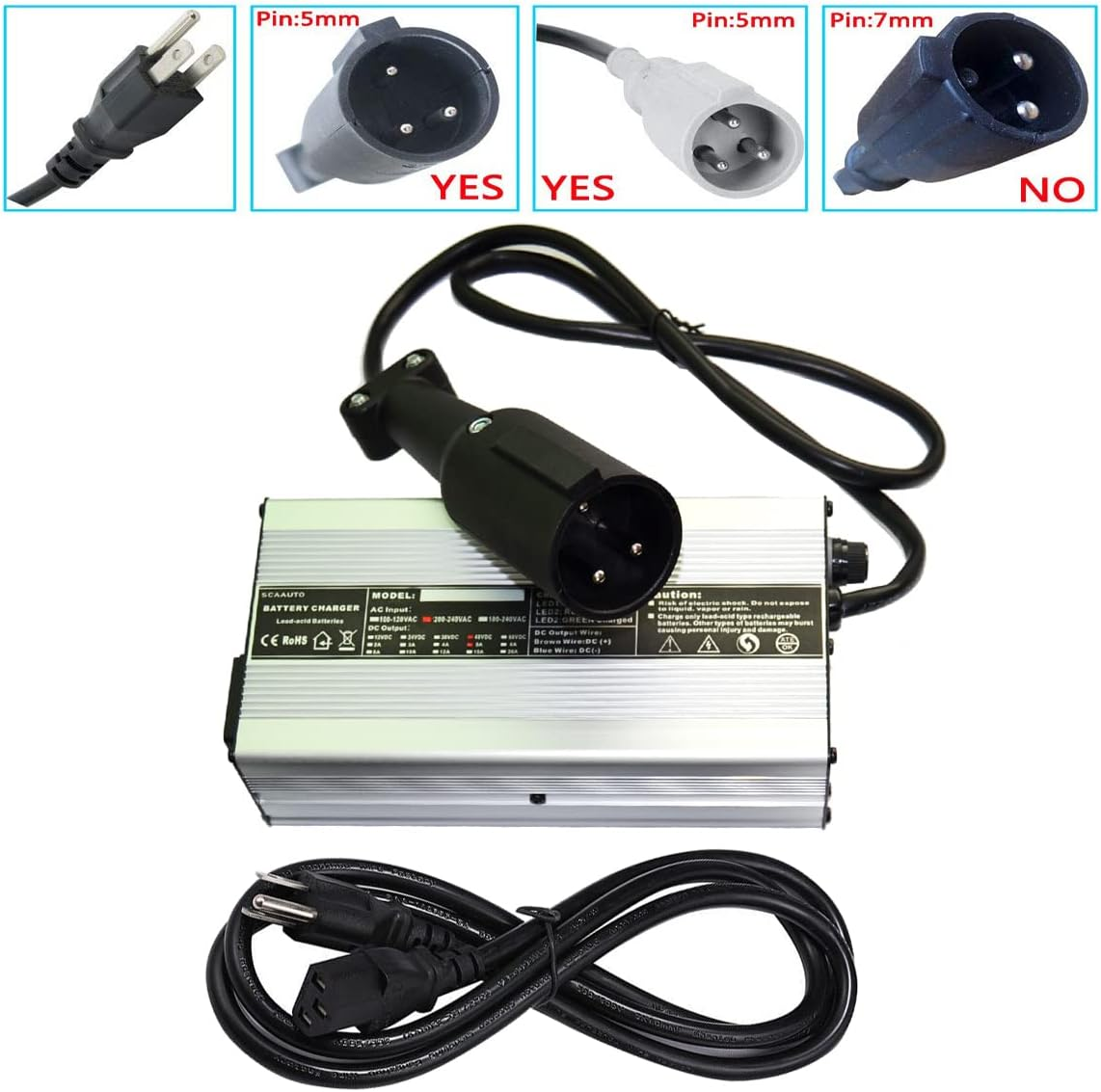 Gscchyc Golf Cart Charger 48 Volt Trojan Battery Chargers 48 Volt Charger Accessories with 3 Pin 5Mm round Plug Handle for Club Car DS Precedent Golf Carts 1995 Up