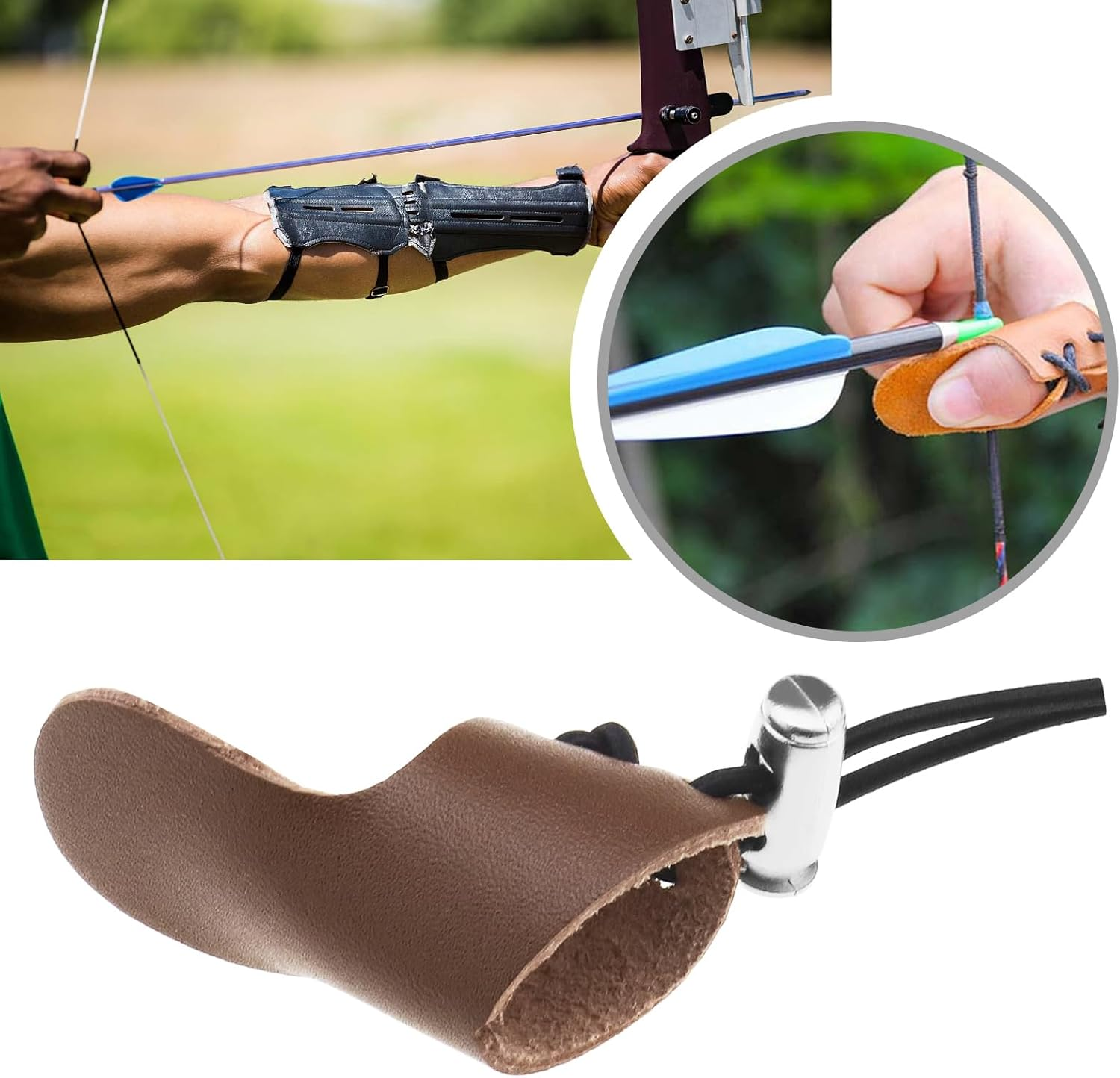 Emsea 4Pcs Finger Protection Pad Finger Gloves Archery Finger Tab Leather Thumb Ring Arrow Finger Pad Sport Accessories 4.9X2.3Cm image number 3