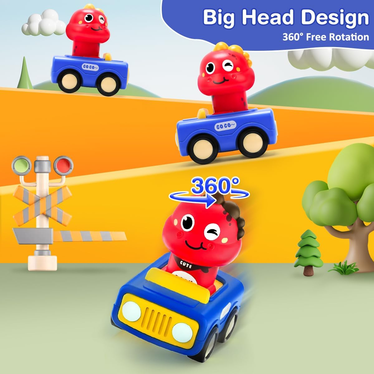 REMOKING Dinosaur Toys for 1 2 Year Old Boys, 4 Pack Baby Press and Go Cars for Toddlers 1-3, First Push Go Friction Play Vehicle Set,1St Birthday Gifts for Boys Girls 12 18 24 Months