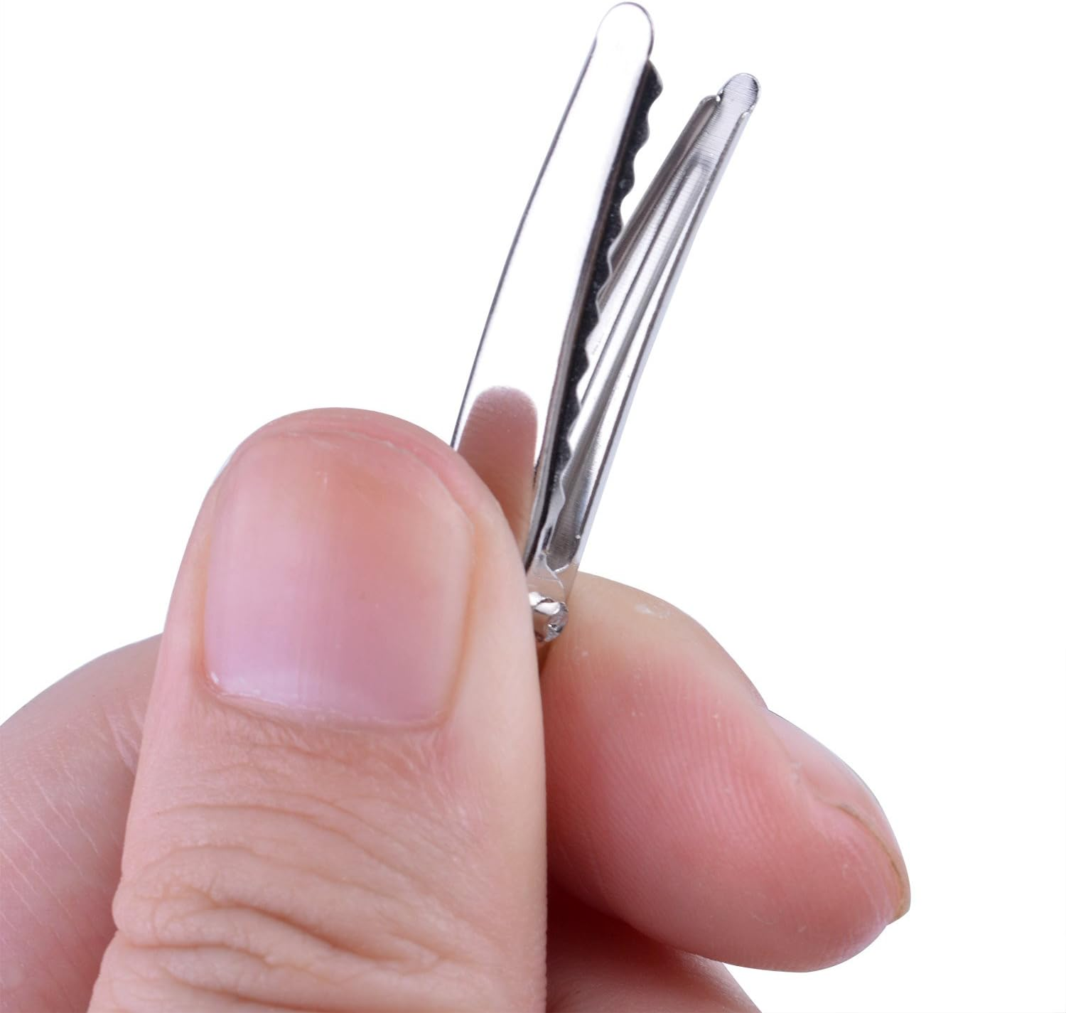 Bronagrand 100Pcs 1.38Inch Stylish Teeth Bows Hair Clips Prong Curl Clips Hairdressing Salon Hair Grip Silver Color image number 3