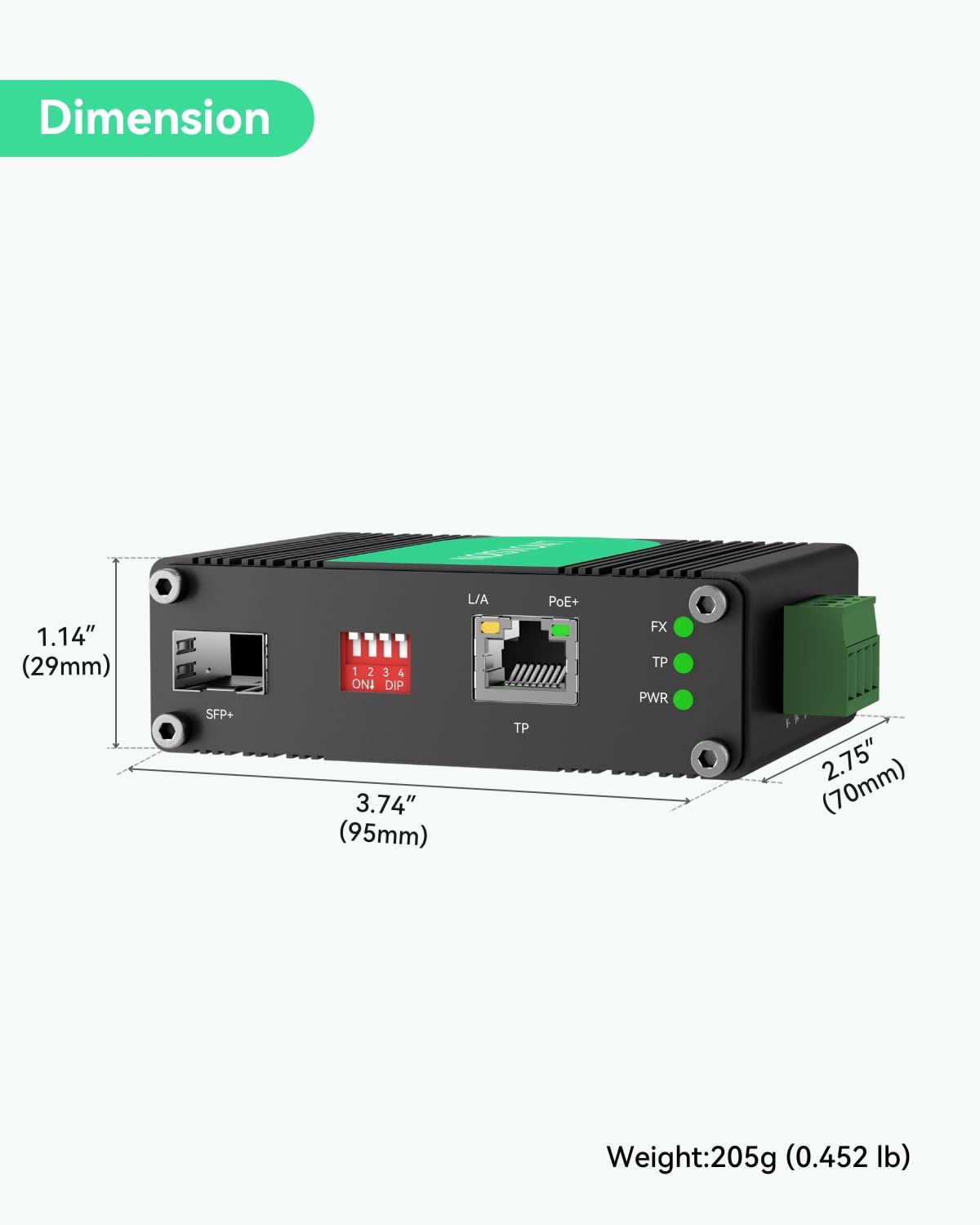 LINOVISION Industrial 10 Gigabit Ethernet Fiber POE+ Switch, 10GBASE-X SFP+ to 10G/5G/2.5G/1G/100M 802.3Af/At Poe Media Converter for High Speed Poe Devices image number 5