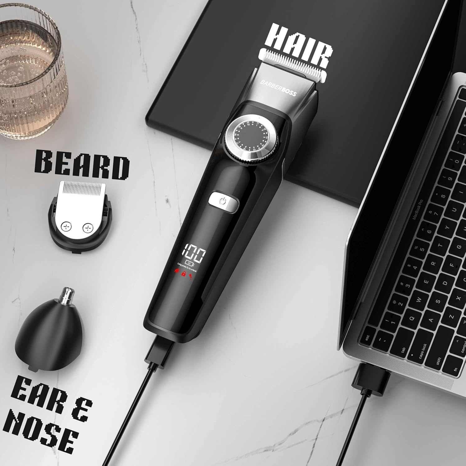 Barberboss Men'S Trimmer Waterproof 3 in 1 Hair Trimmer Hair Beard Nose Hair Trimmer with Adjustable Rotary Knob, LED Display and USB Charging Kit for Men image number 1