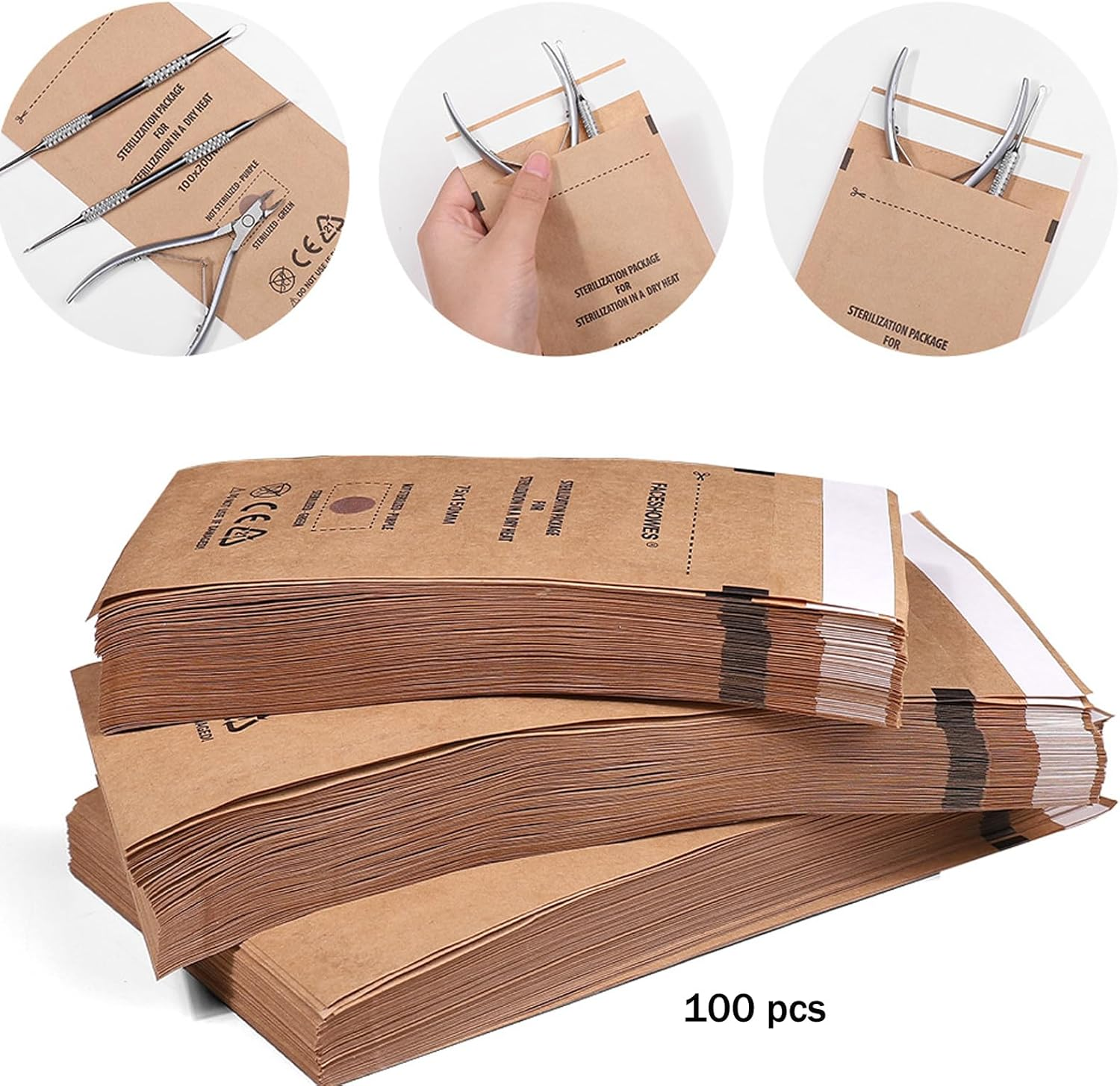 100PCS 2.9X5.9" Self-Sealing Cleaning Pouches,Dry Heat Autoclave Kraft Paper Cleaning Bags for Dentist Tools and Nail Art Supplies (100PCS 2.9X5.9") image number 3