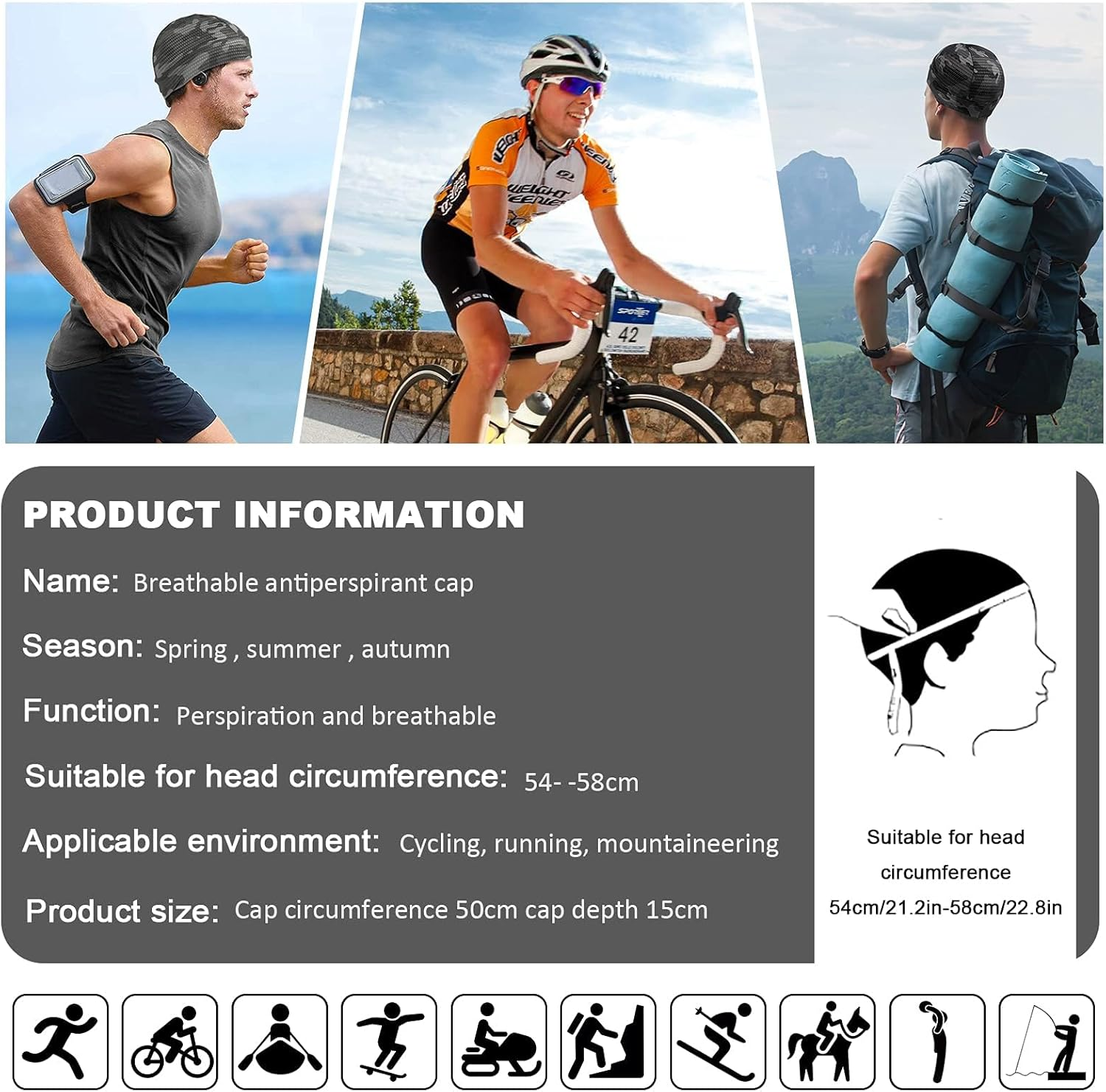 2 Pack Skull Cap Helmet Liner Sweat Wicking Cycling Running Hat, Cycling Skull Caps Wicking Beanie Do Rag Head Wrap for Men Women(Camouflage Black & Camouflage Green) image number 5