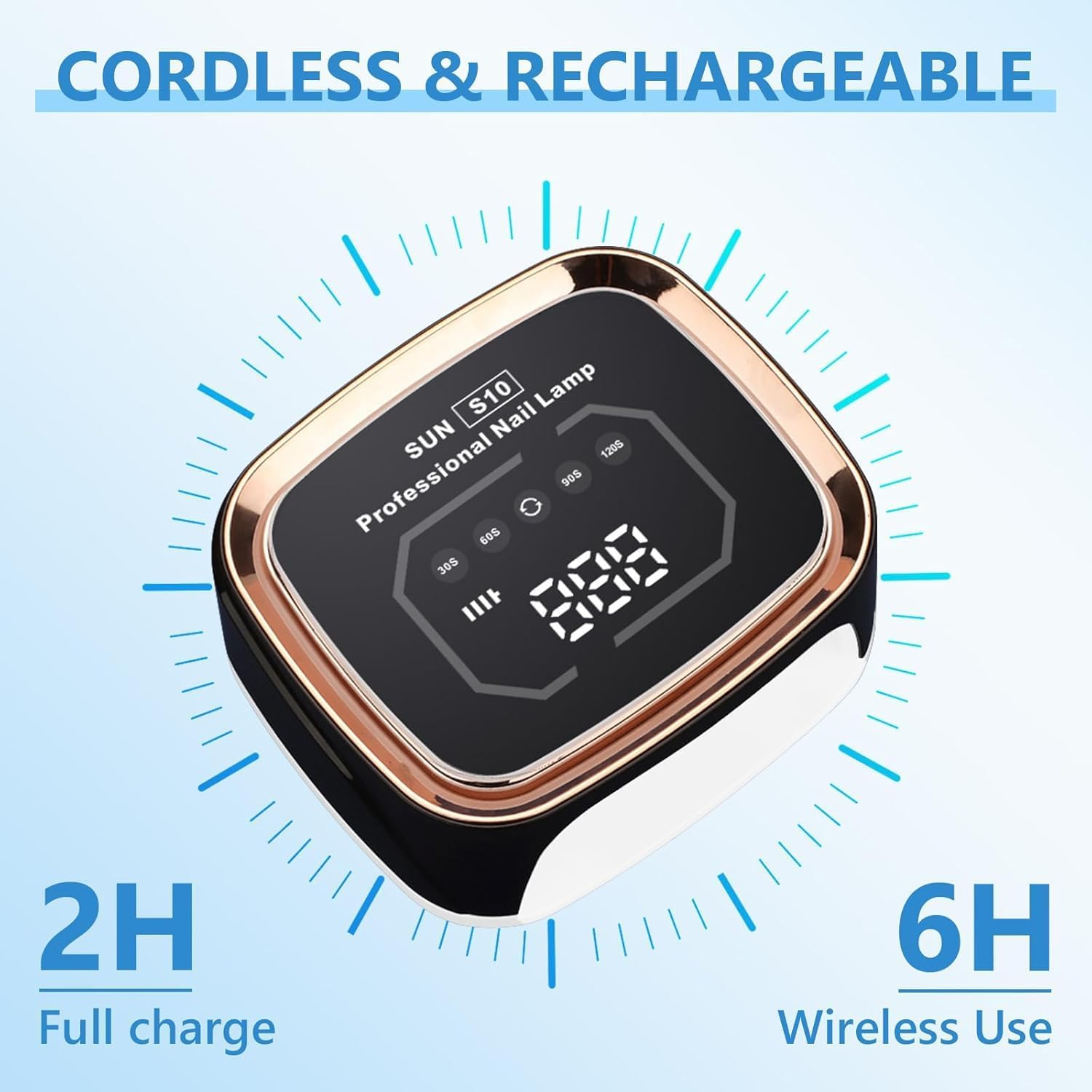 108W Cordless Rechargeable UV Light Nail Curing Lamp with Automatic Sensor/4 Timer Setting for Salon&Home, Nail Gel Polish Light Dryer Professional Nail Art Tools for Fingernail and Nail Tools (Black) image number 3