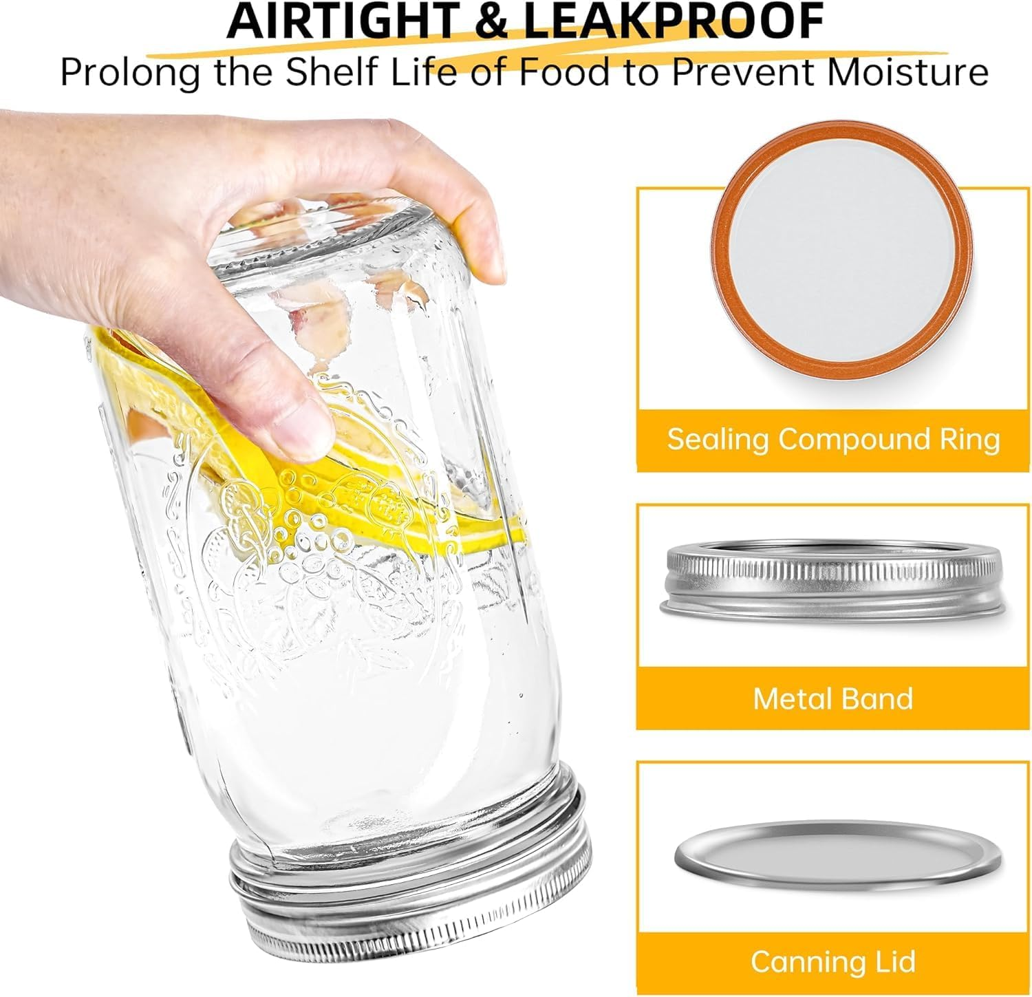 32 Oz Wide Mouth Mason Jars Half Gallon Mason Jars with Airtight Lids and Bands for Canning, Fermenting & Pickling (12) image number 5