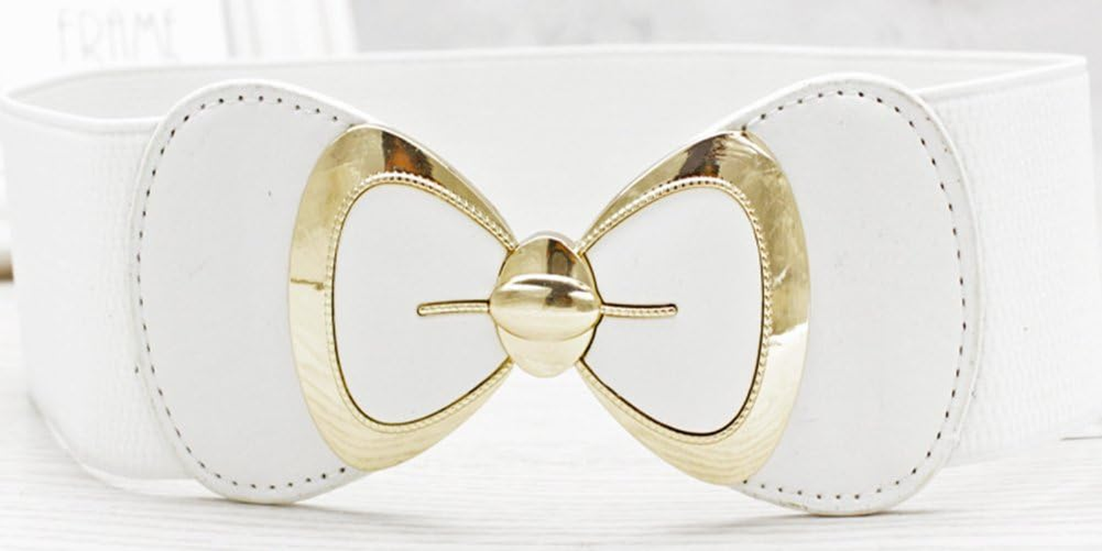 X&F Women'S Elegant PU Bowknot Stretch Wide Belt Dress Decorative Waistbelts - Camel image number 3