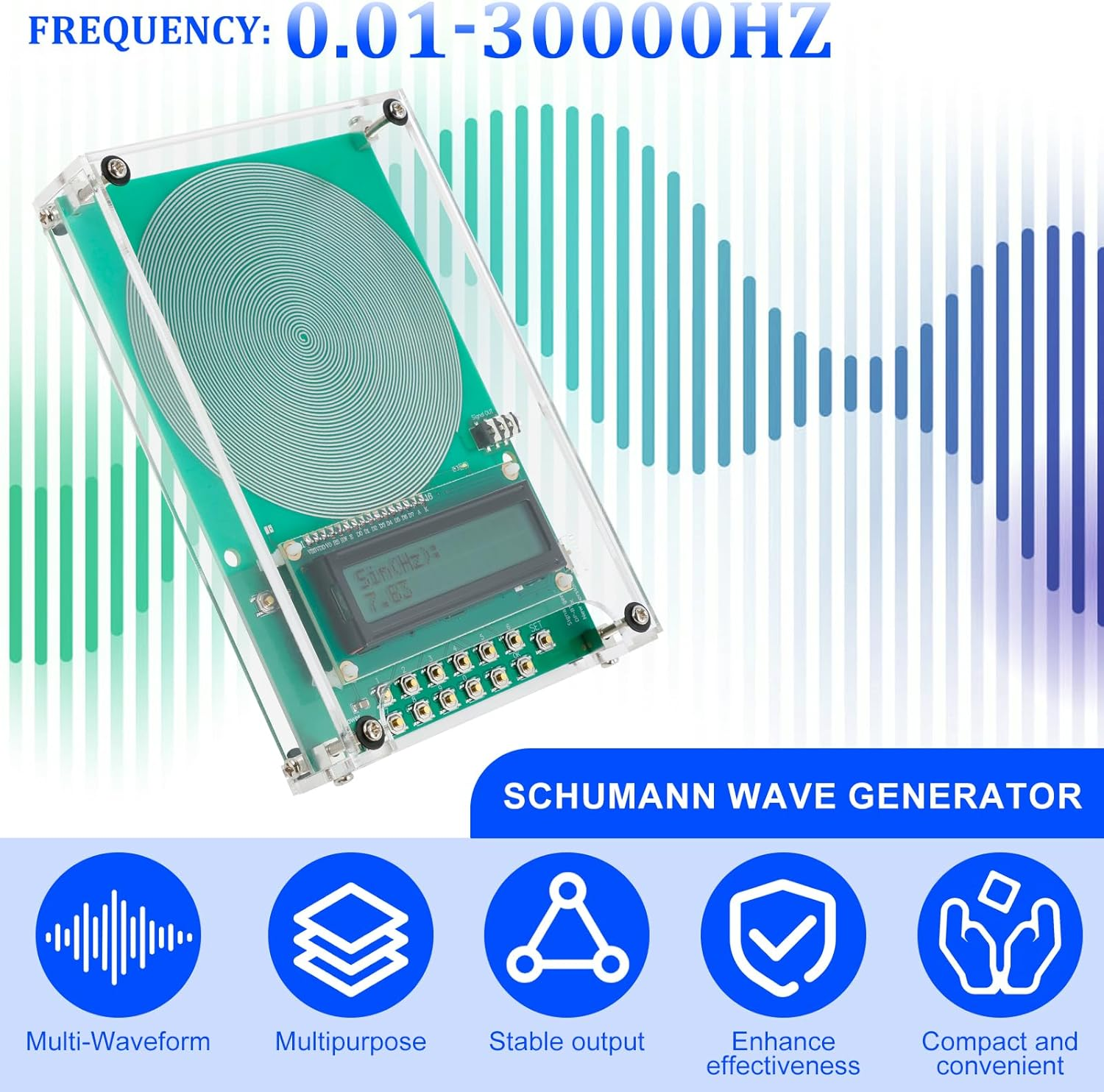 Portable 7.83 Hz Ultra Low Frequency Generator round Schumann Wave Signal Generator 0.1 Hz to 30000 Hz Adjustable Schumann Resonance Sine Wave Generator Resonator for Relexation Sleep image number 5