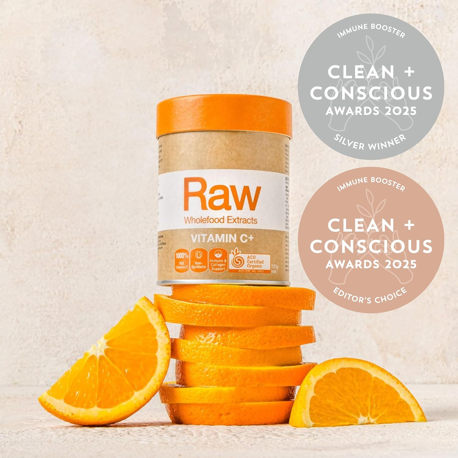 Amazonia Raw Wholefood Extracts Vitamin C+ - Certified Organic Vitamin C for Immune Support, Collagen Health & Skin Vitality, Non-Synthetic, Plant-Based, Gut Health & Prebiotic Supplement, 300G