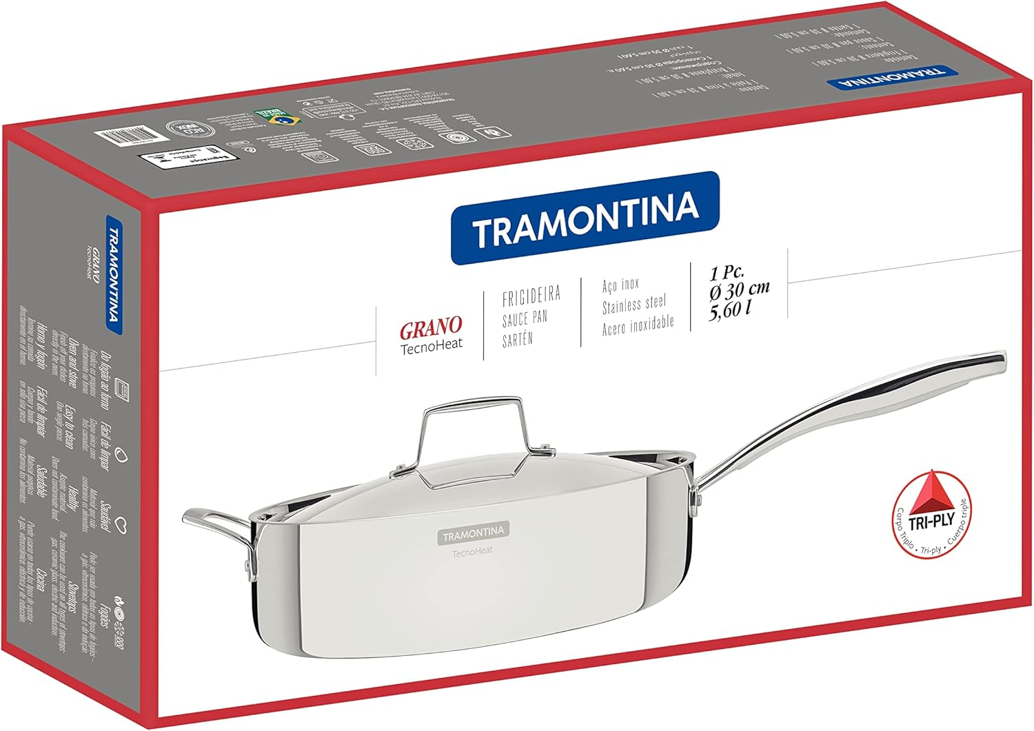 Tramontina Grano Stainless Steel Frying Pan with Tri-Ply Body, 30 Cm Diameter image number 2