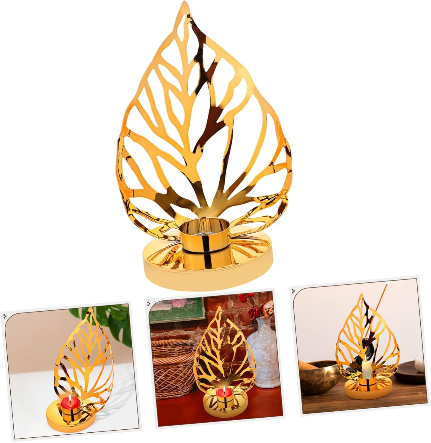 Yardenfun Leaf Shape Metal Candlestick Holder Decorative for Parties Weddings Tabletop Candle St image number 1