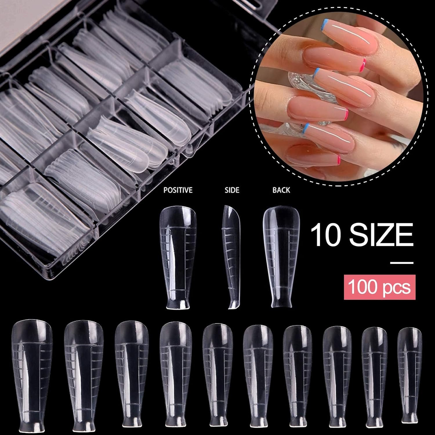 EBANKU 100 T Shape Gel Nail Mold Kit with Dual Acrylic Nail Extension Tools & Accessories image number 3