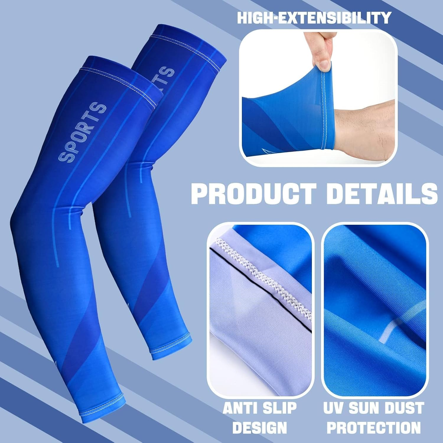 BLAZDEVE 4 Pairs UV Sun Protection Arm Sleeves for Men, Cooling Arm Sleeves, Tattoo Cover Up, Cooling Athletic Sports Sleeve, Moisture Wicking Gloves for Football, Fishing, Running image number 4