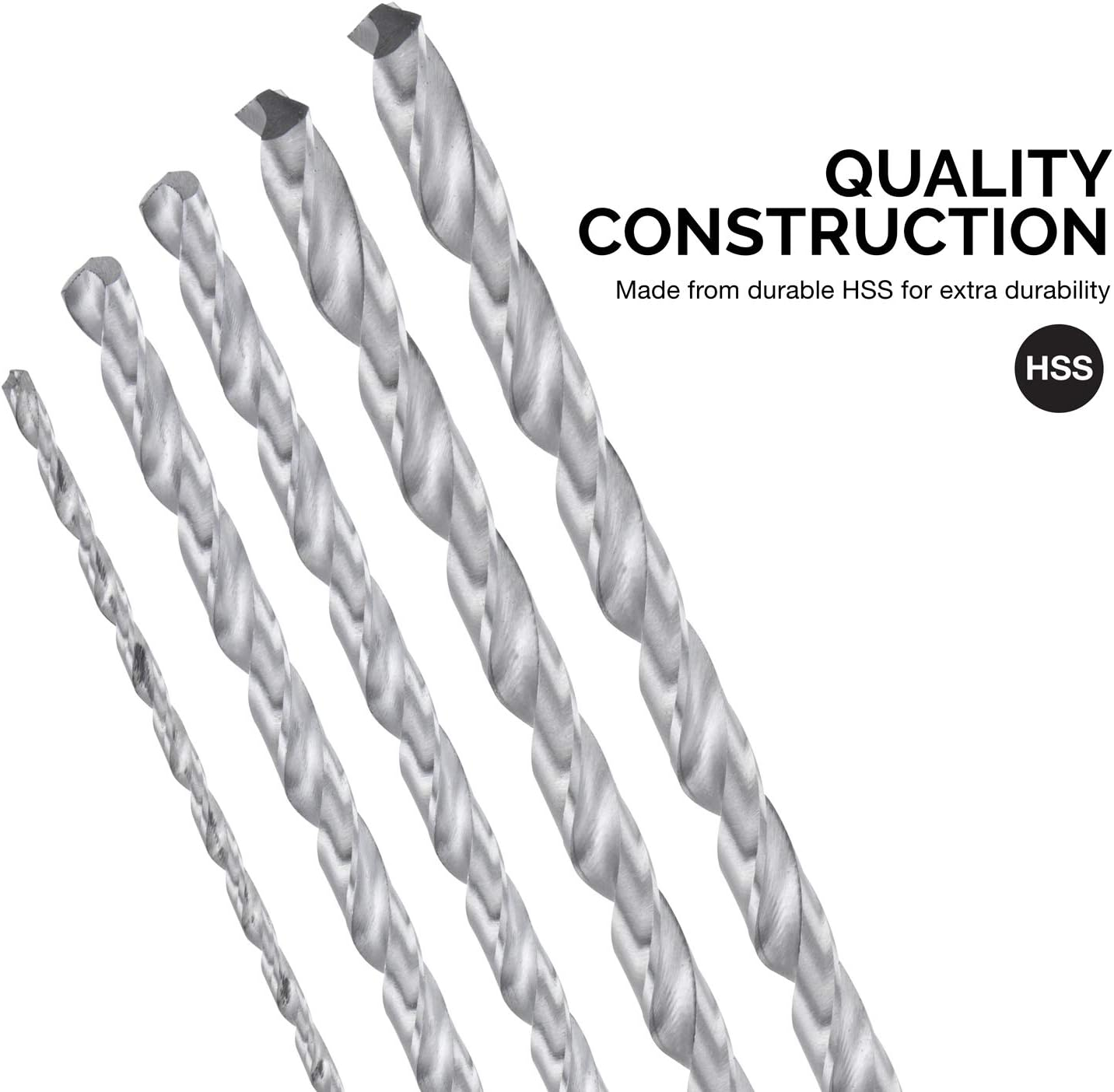 NEIKO 10047A Extra Long Drill Bit Set | 5-Piece | M2 HSS Steel | 12-Inch Length | 1/8, 3/16, 1/4, 5/16, and 3/8-Inch image number 1